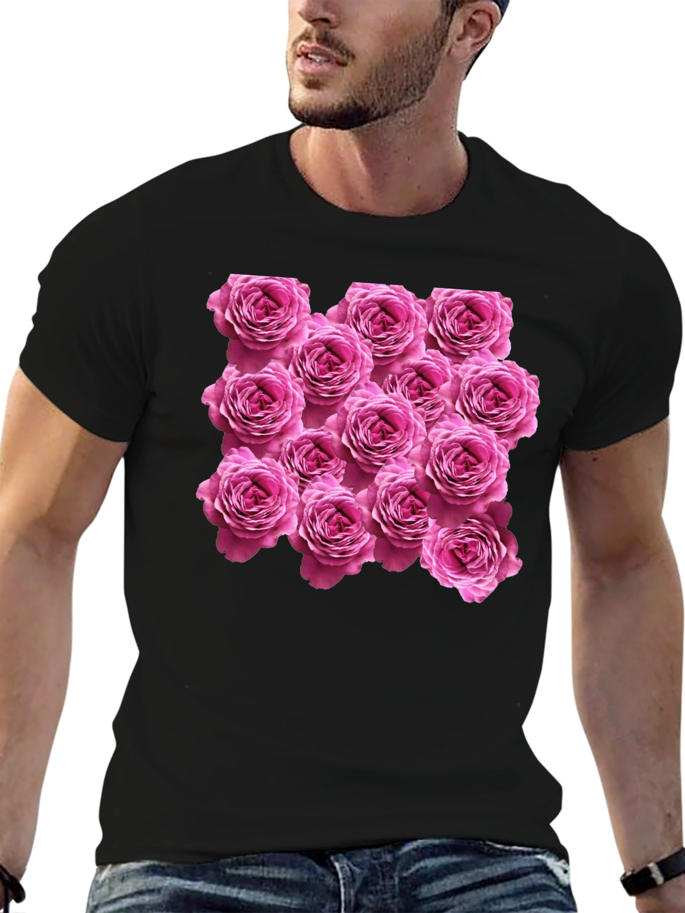 Rose Print Black T-Shirt