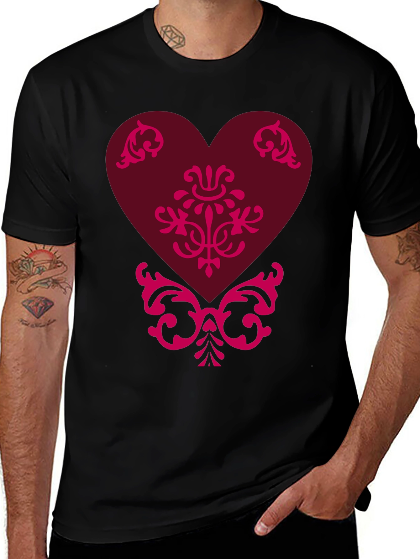 Elegant Heart Graphic Tee - Black