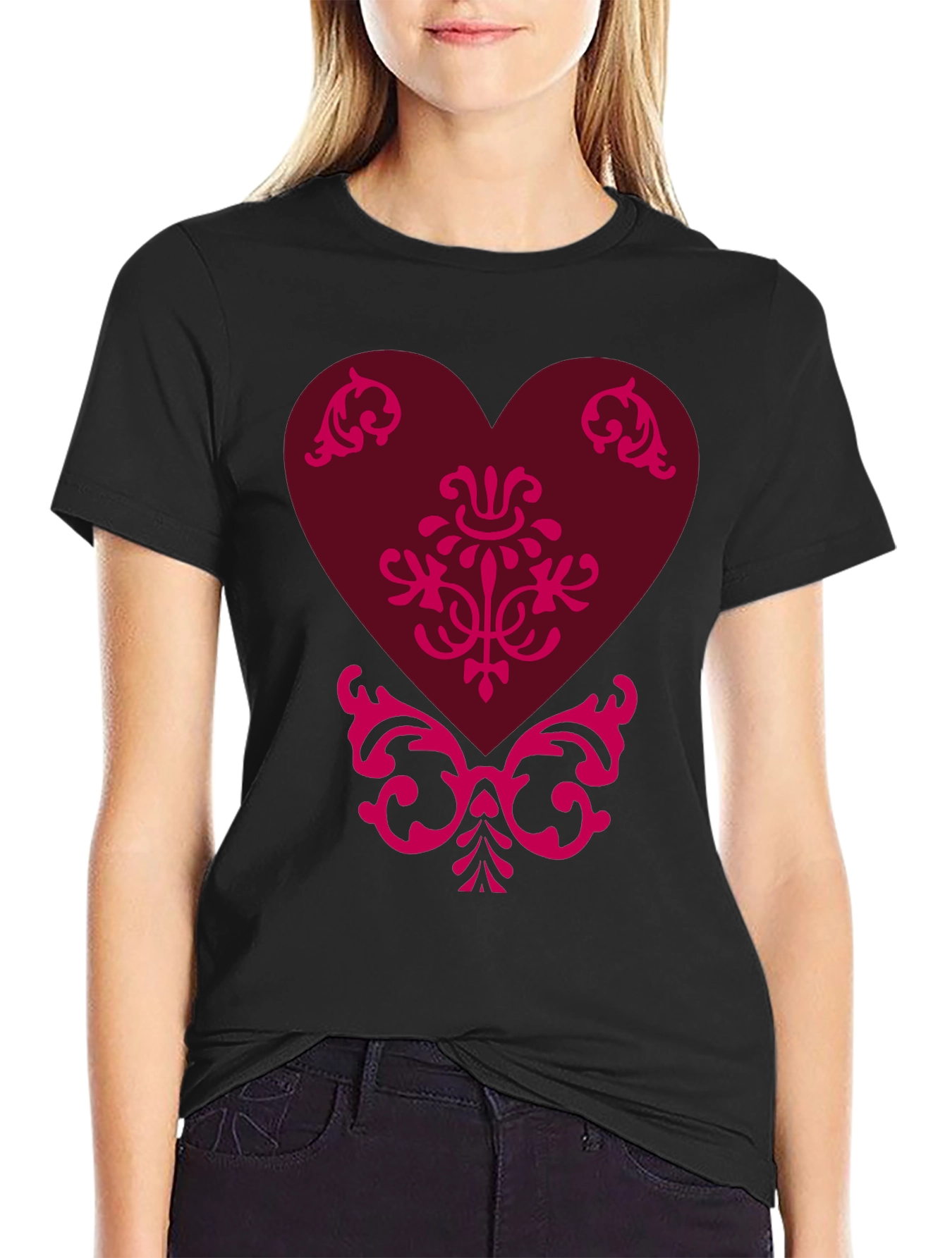Elegant Heart Graphic Tee - Black