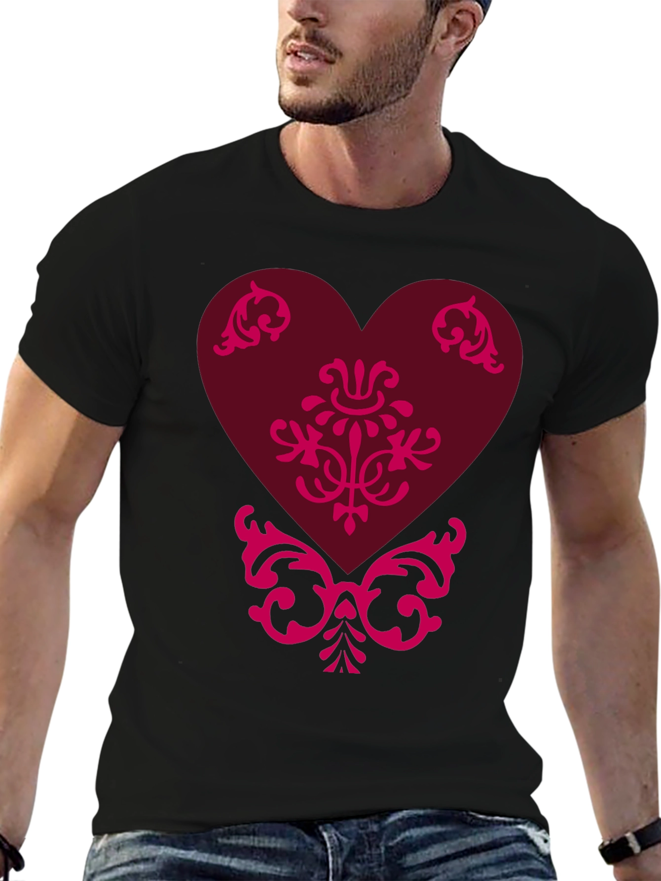Elegant Heart Graphic Tee - Black