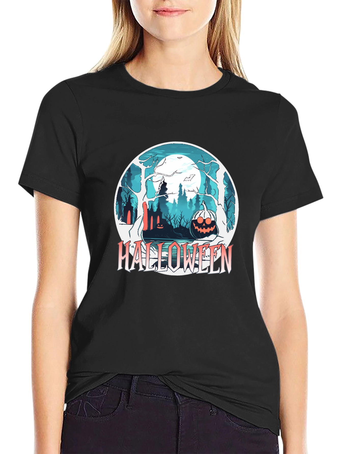 Halloween Forest Graphic Black T-Shirt