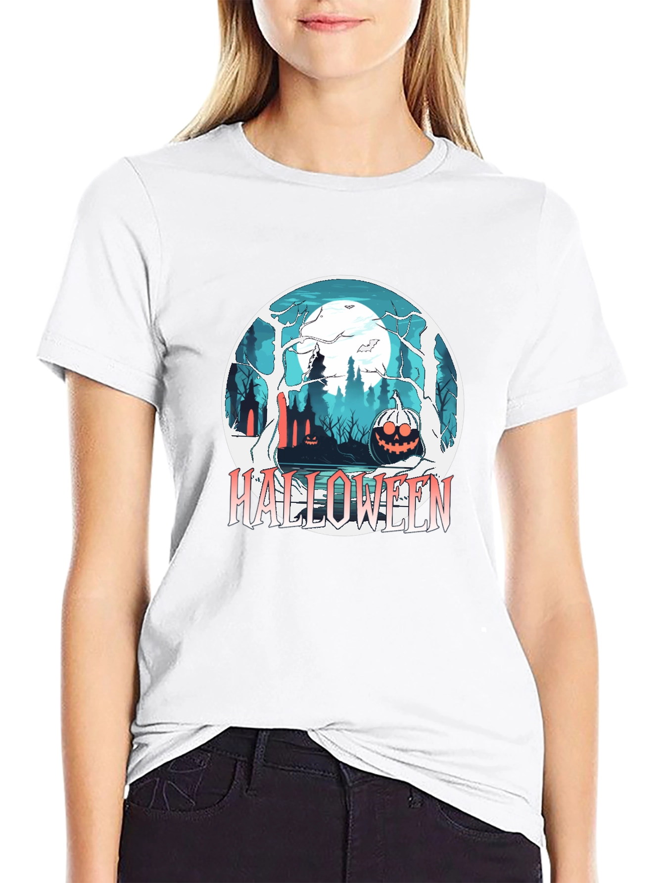 Halloween Forest Graphic Black T-Shirt