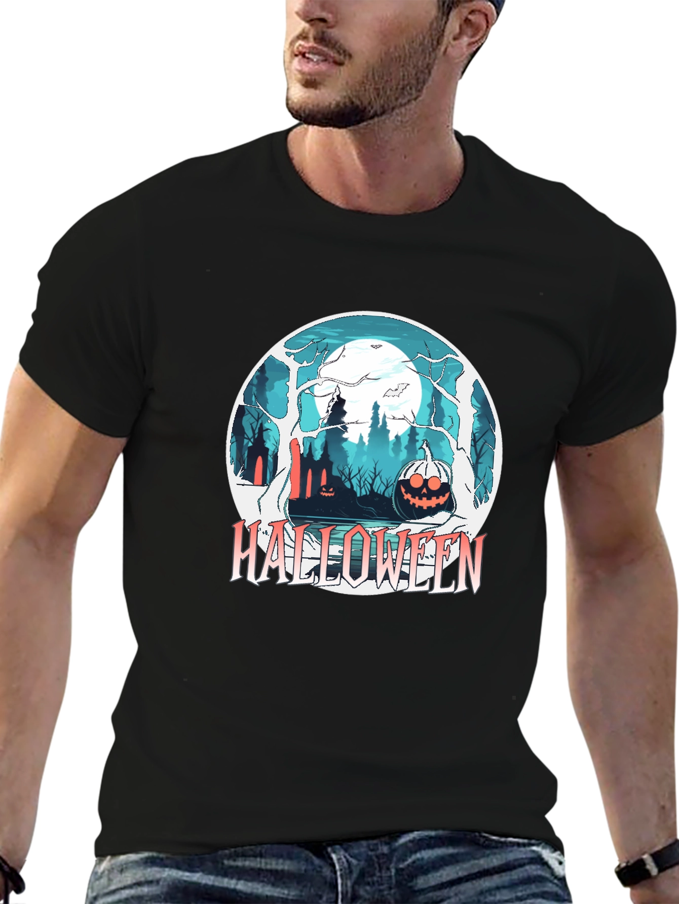 Halloween Forest Graphic Black T-Shirt
