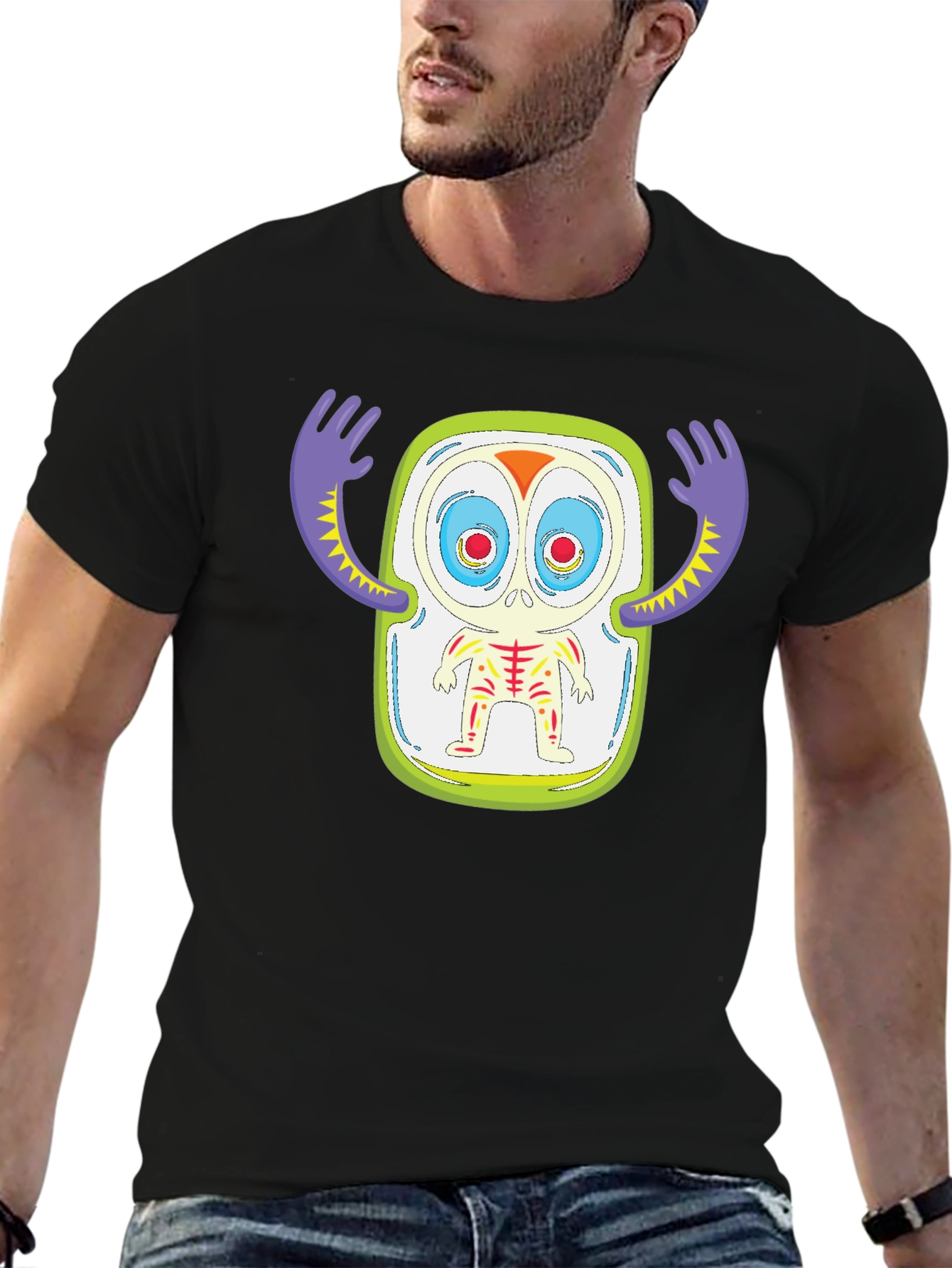 Monster Graphic Print Black T-Shirt