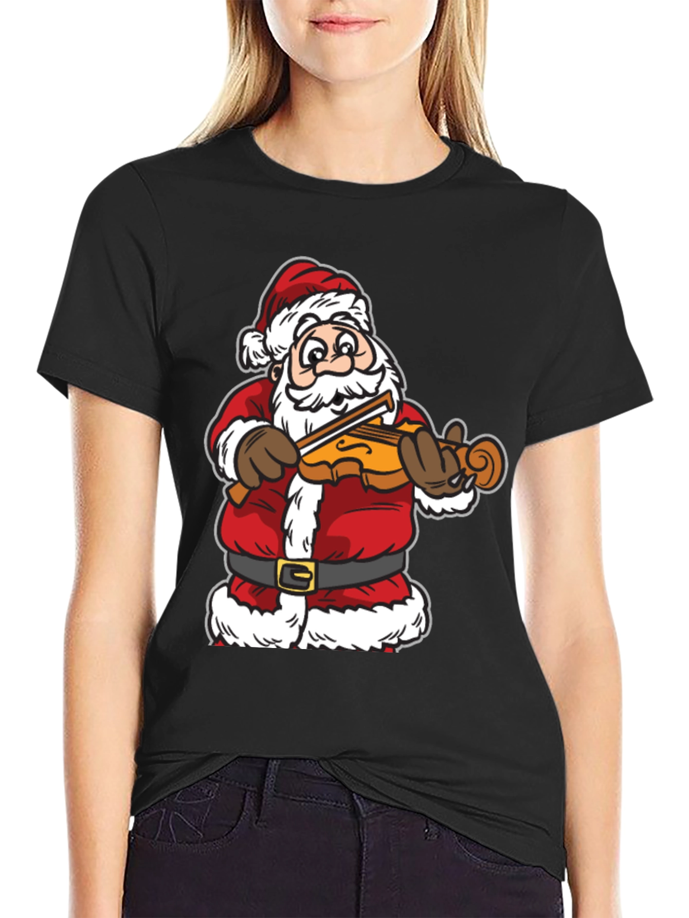 Santa Playing Violin T-Shirt - Holiday Cheer