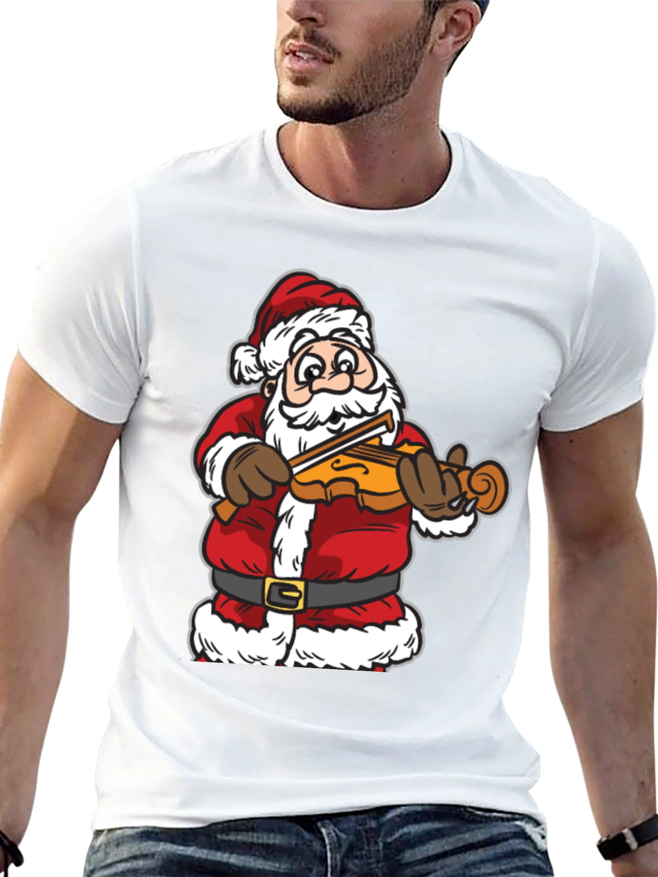 Santa Playing Violin T-Shirt - Holiday Cheer