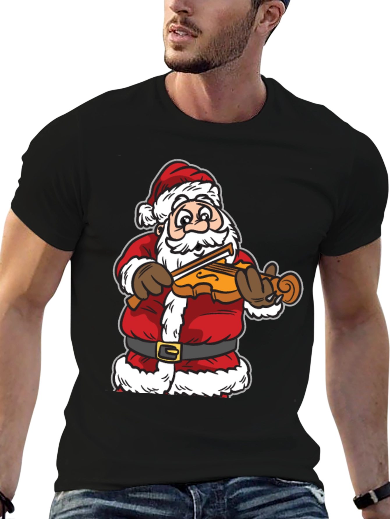 Santa Playing Violin T-Shirt - Holiday Cheer