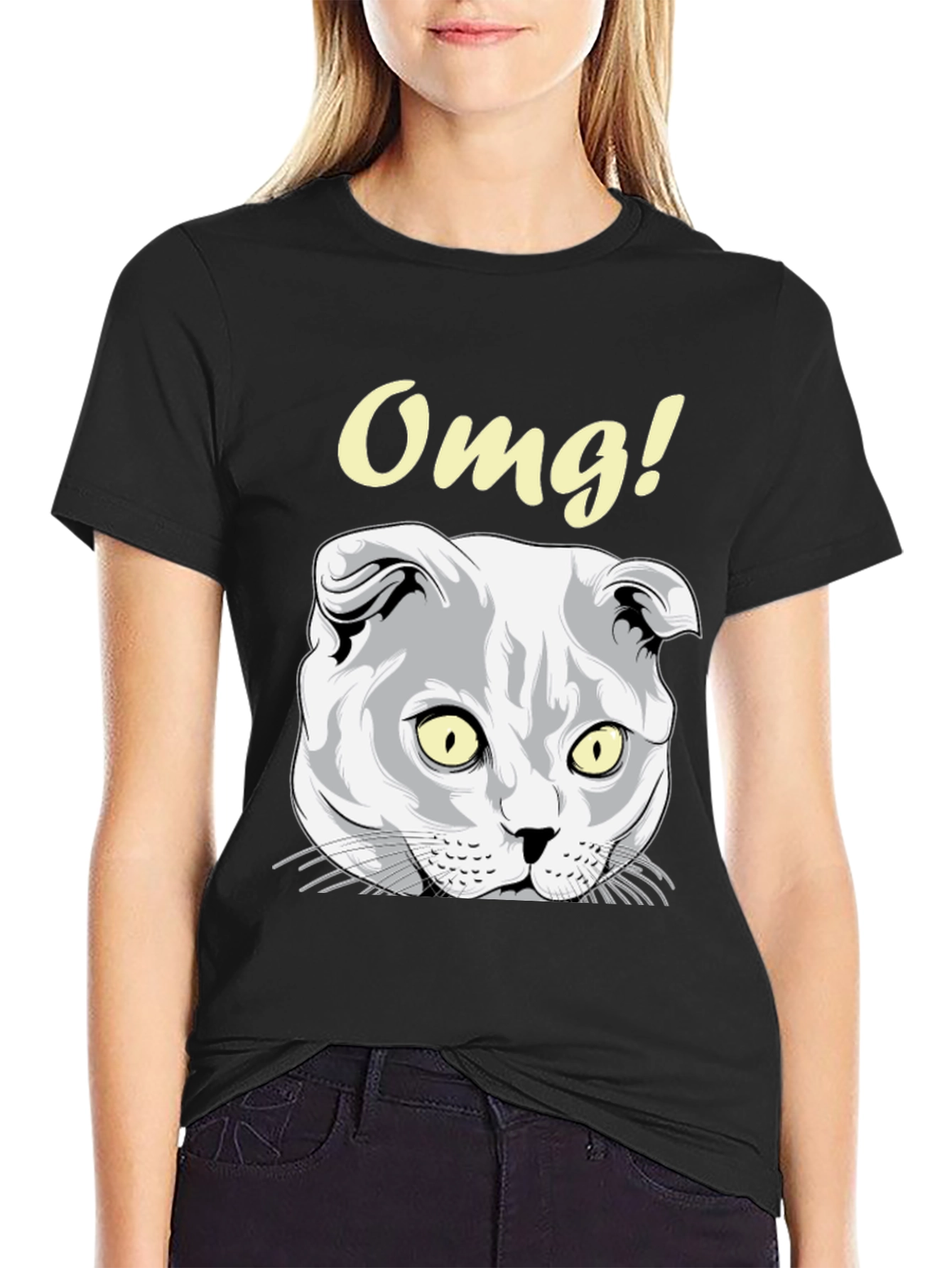 OMG Cat Graphic Tee - Unisex Black T-Shirt