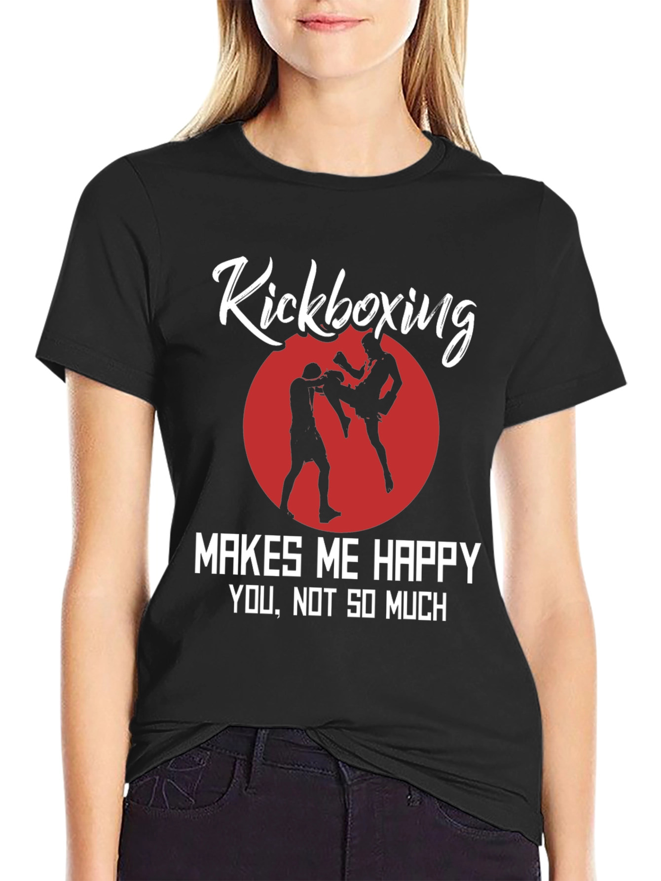 Kickboxing Makes Me Happy Black Graphic Tee