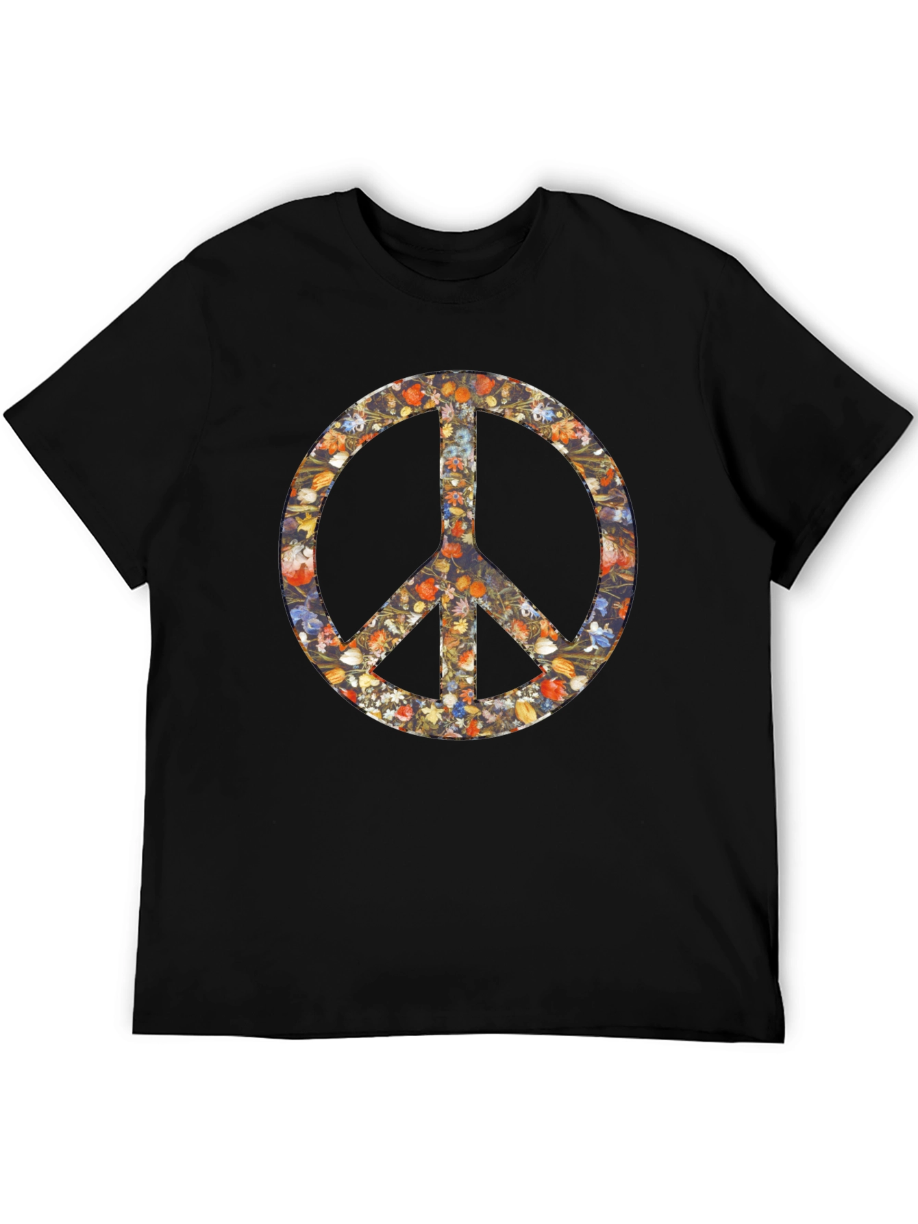 Floral Peace Sign Graphic Black T-Shirt