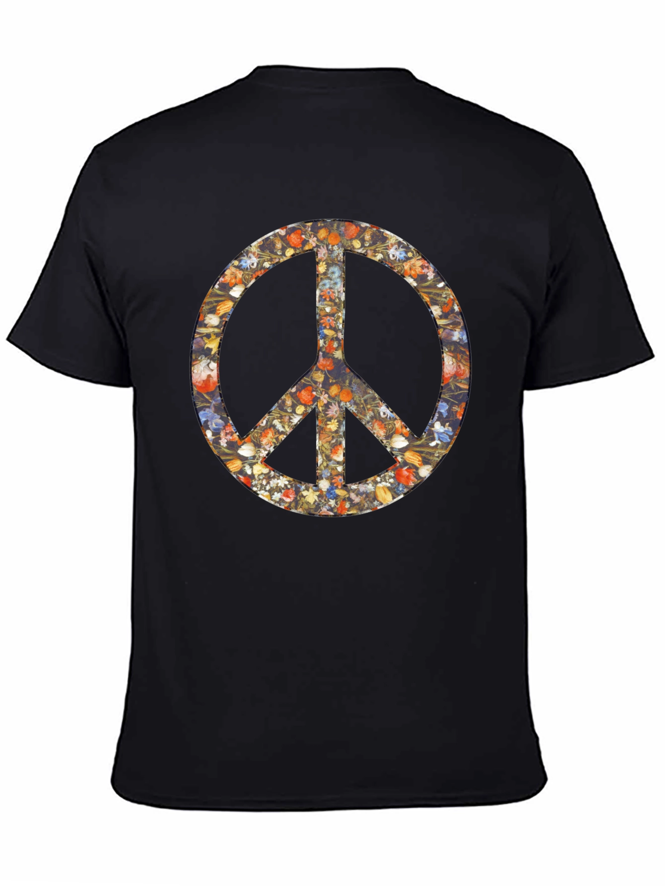 Floral Peace Sign Graphic Black T-Shirt