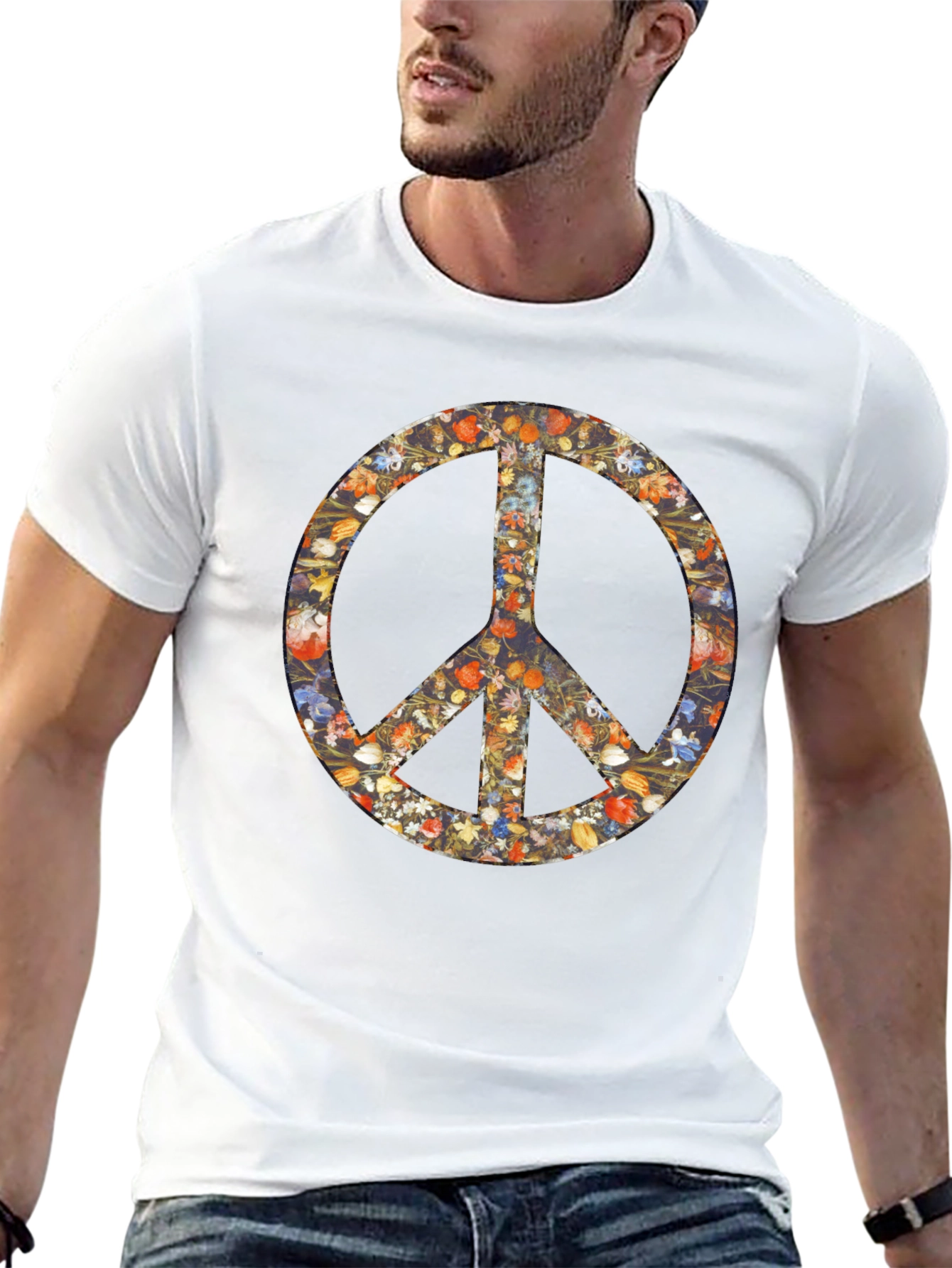 Floral Peace Sign Graphic Black T-Shirt