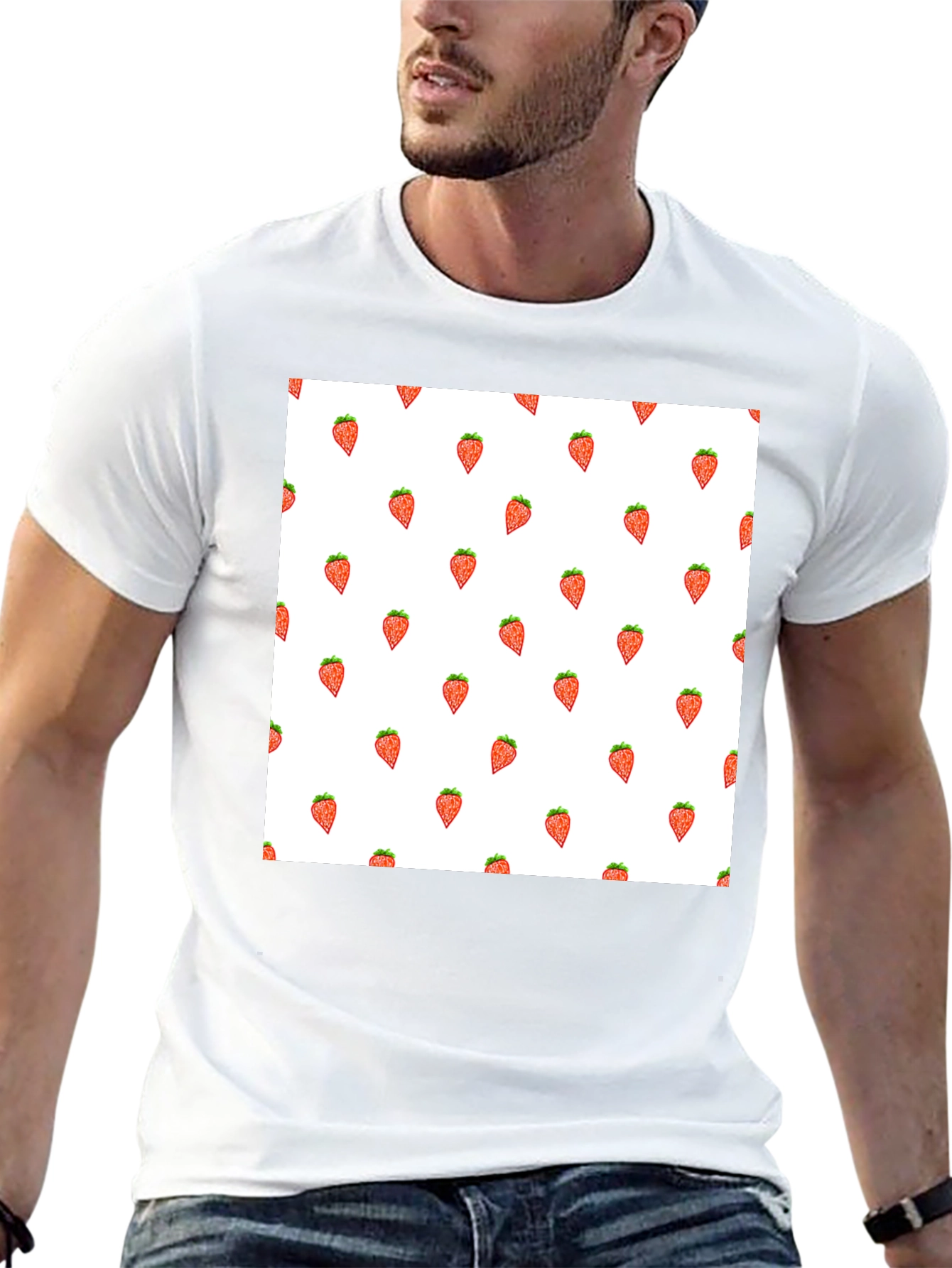 Strawberry Pattern Black T-Shirt