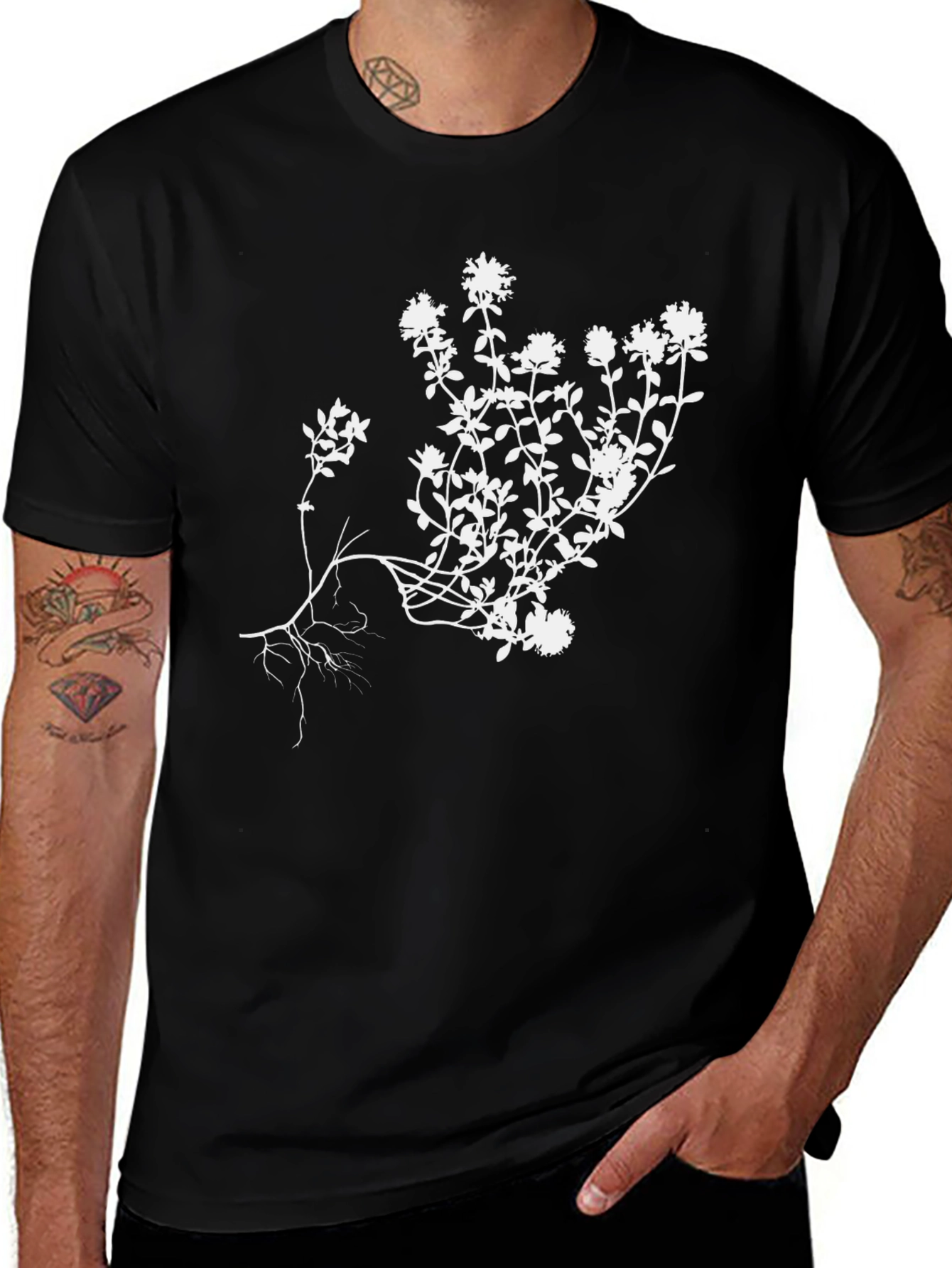 Botanical Print Tee - Stylish Mens Black T-Shirt
