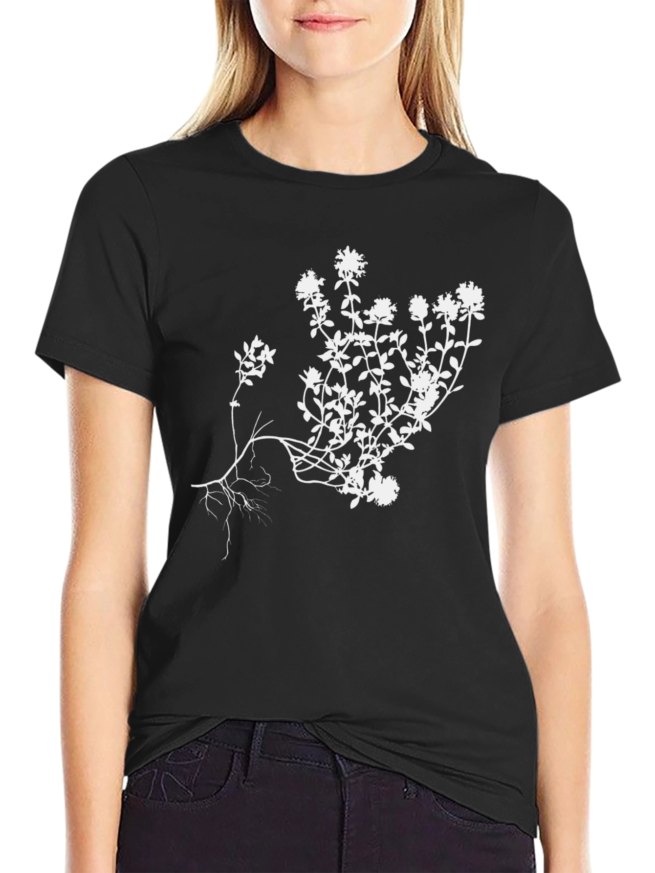 Botanical Print Tee - Stylish Mens Black T-Shirt