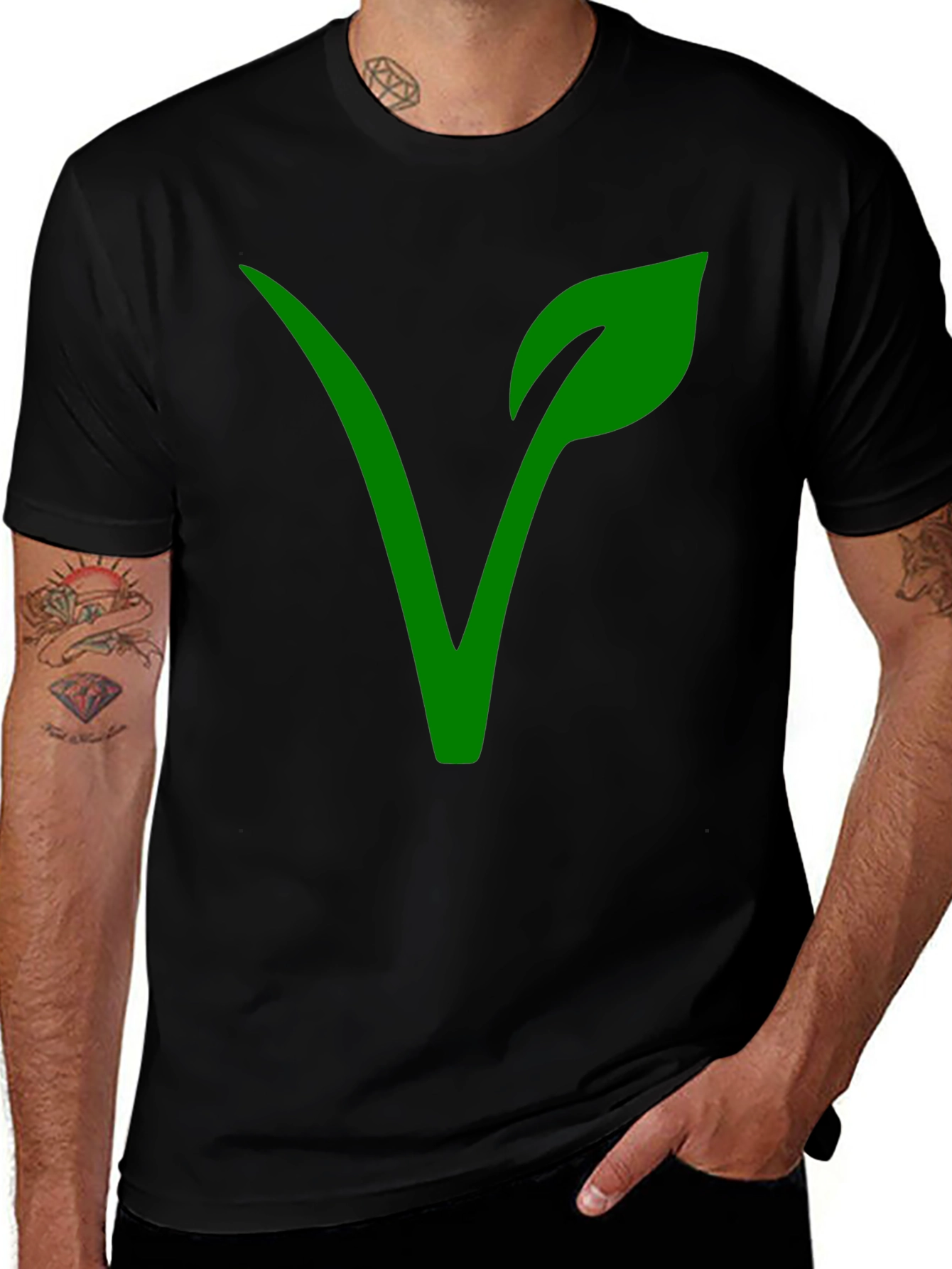 Vegan Symbol T-Shirt - Green Leaf Design