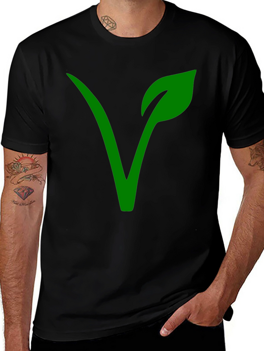 Vegan Symbol T-Shirt - Green Leaf Design
