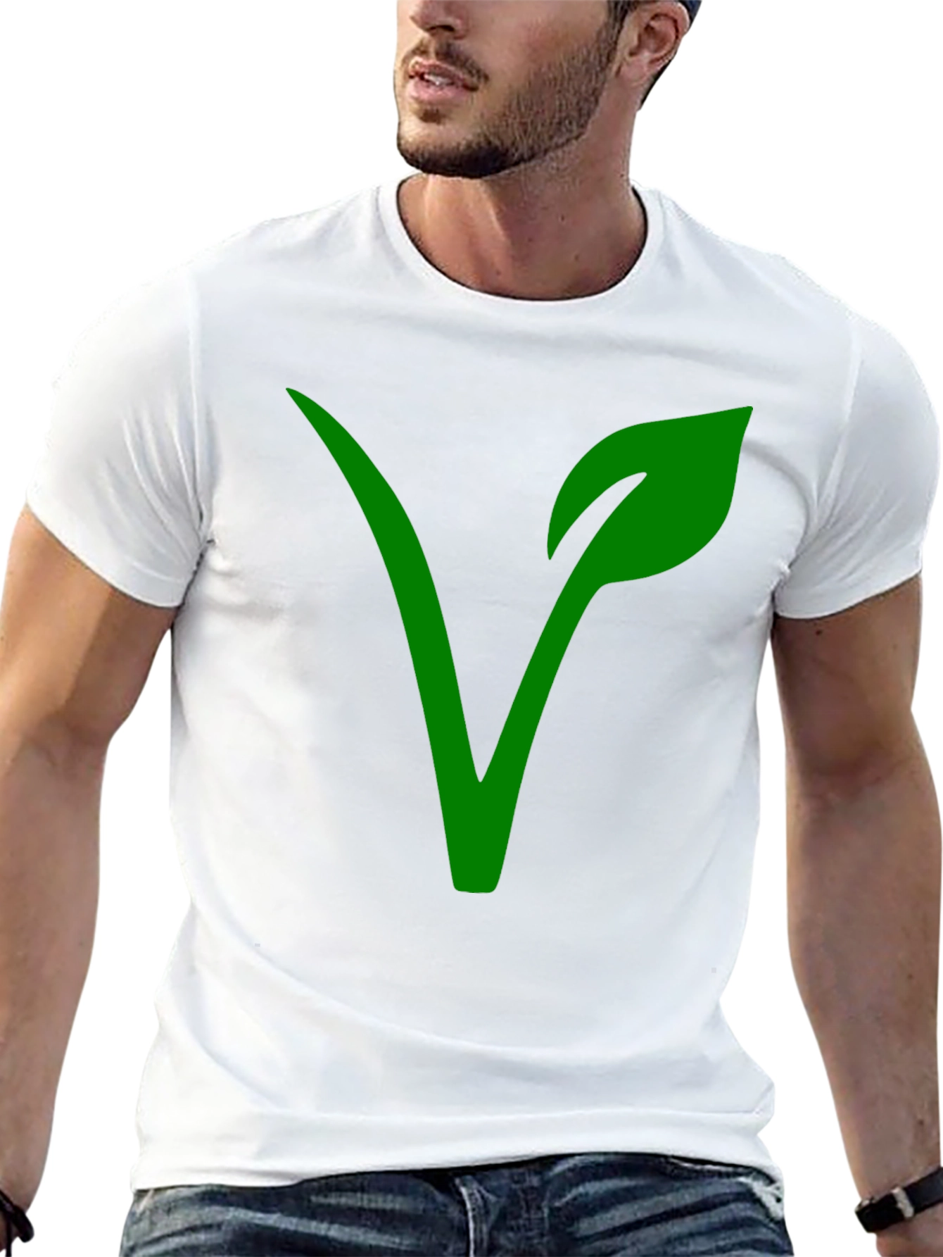 Vegan Symbol T-Shirt - Green Leaf Design