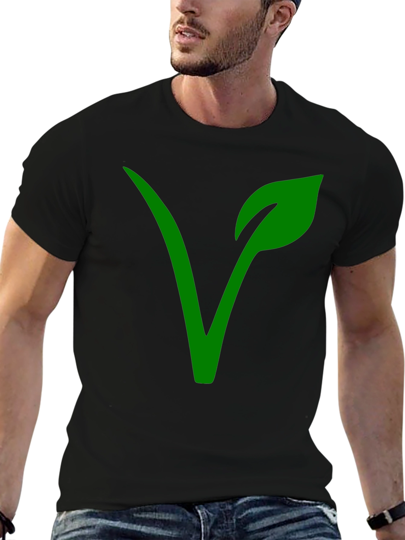 Vegan Symbol T-Shirt - Green Leaf Design