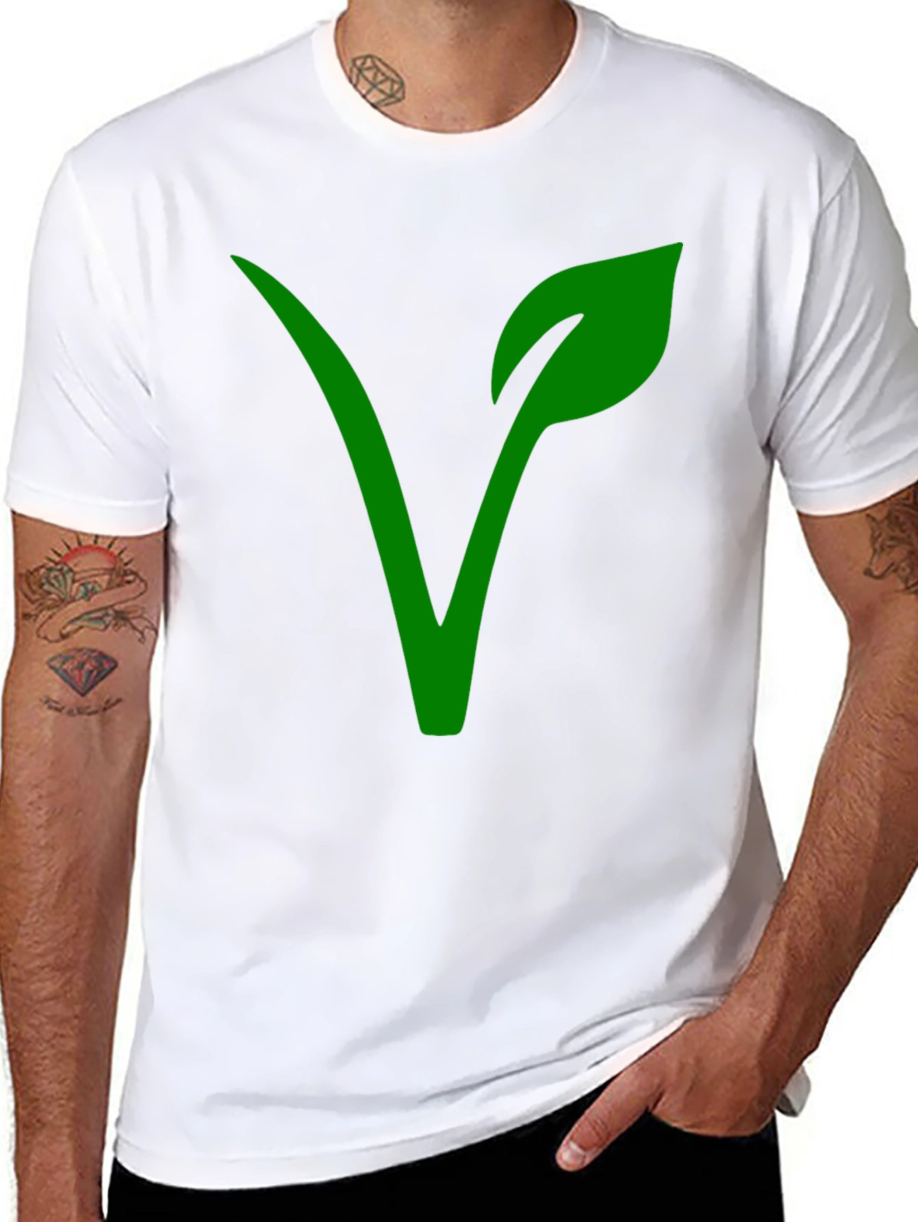 Vegan Symbol T-Shirt - Green Leaf Design