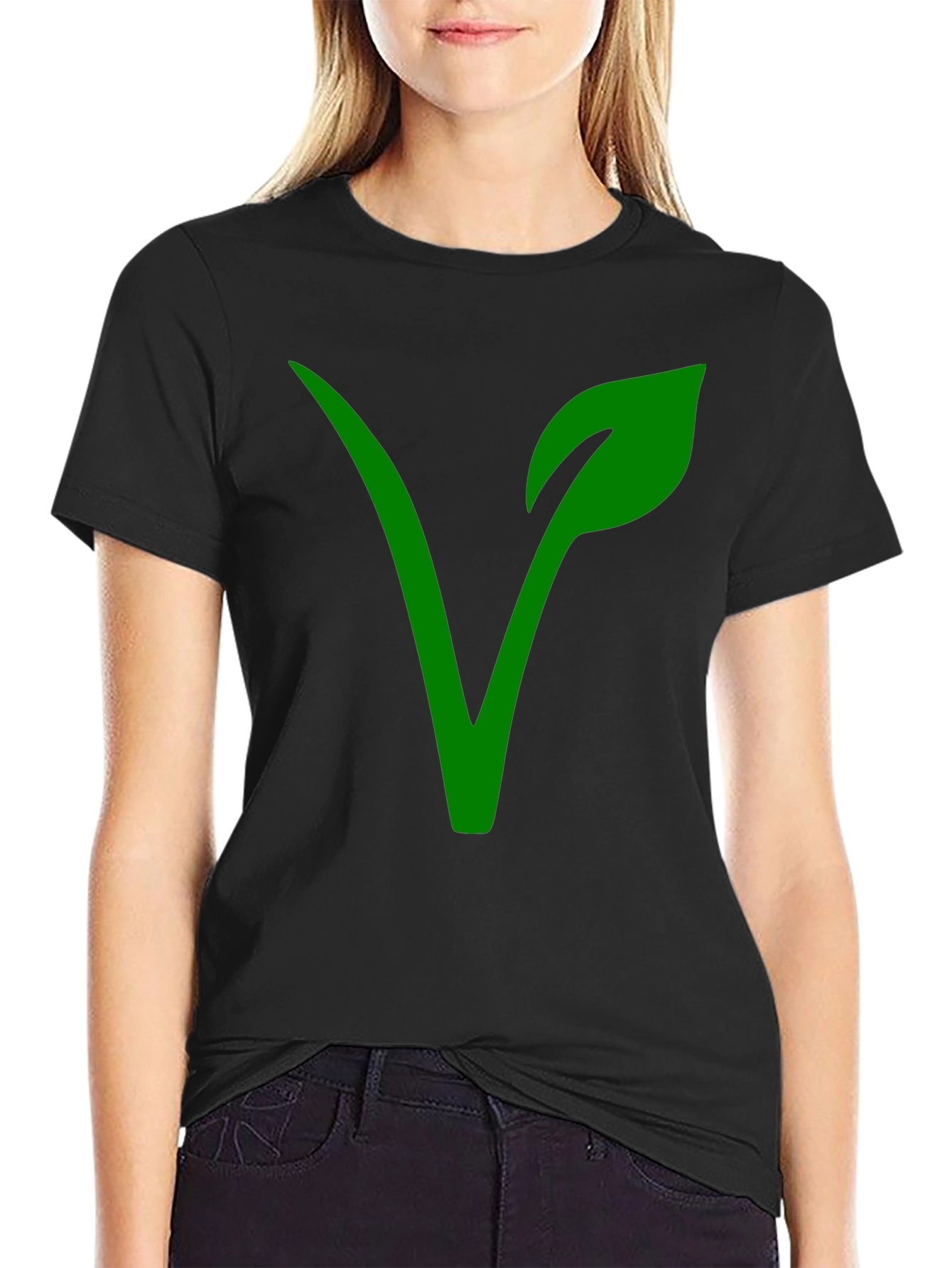 Vegan Symbol T-Shirt - Green Leaf Design