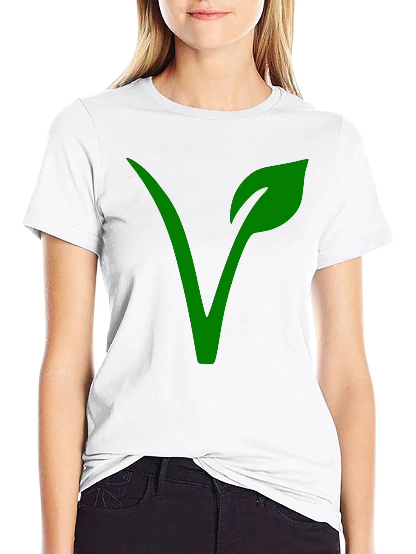 Vegan Symbol T-Shirt - Green Leaf Design