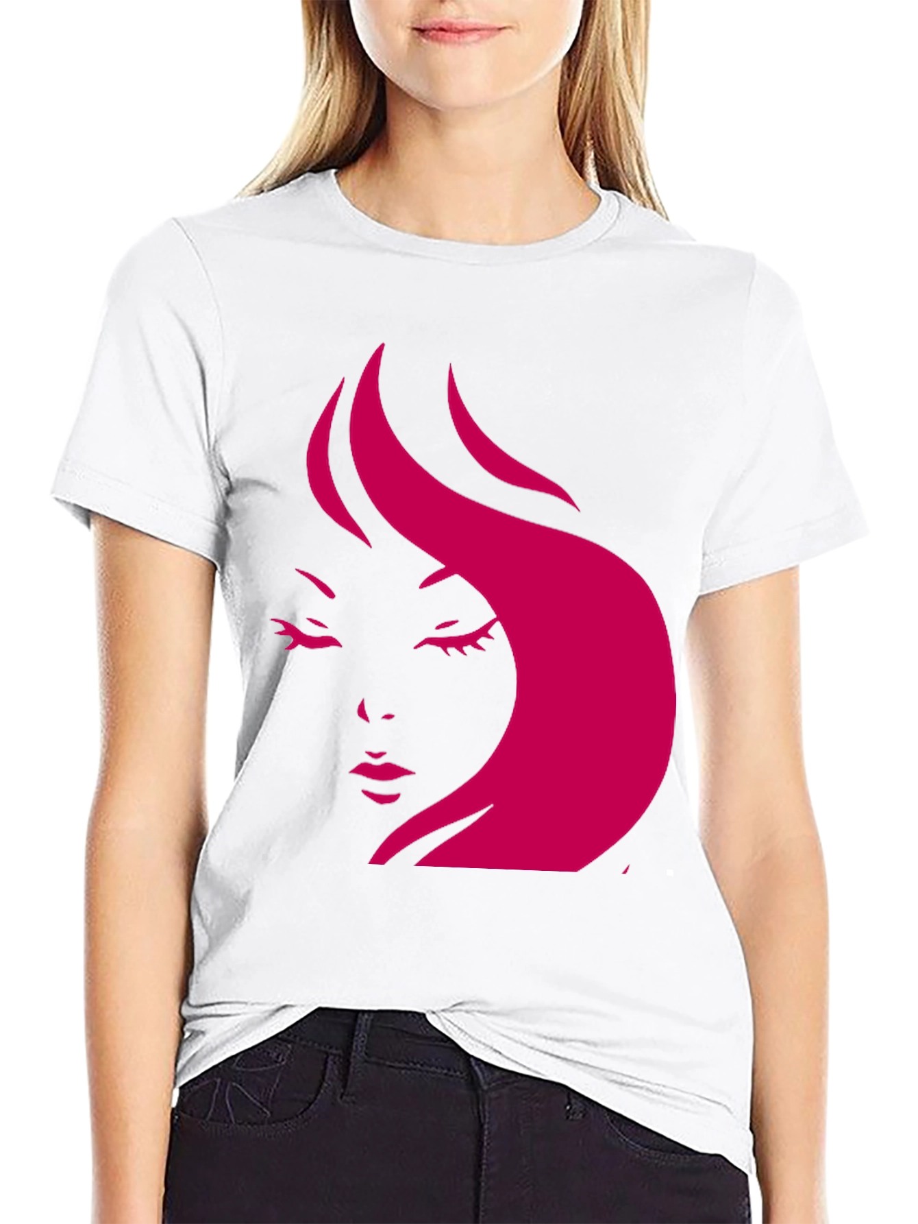 Stylish Black T-Shirt with Pink Woman Face Design