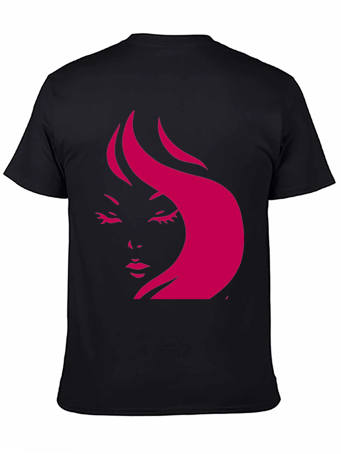 Stylish Black T-Shirt with Pink Woman Face Design