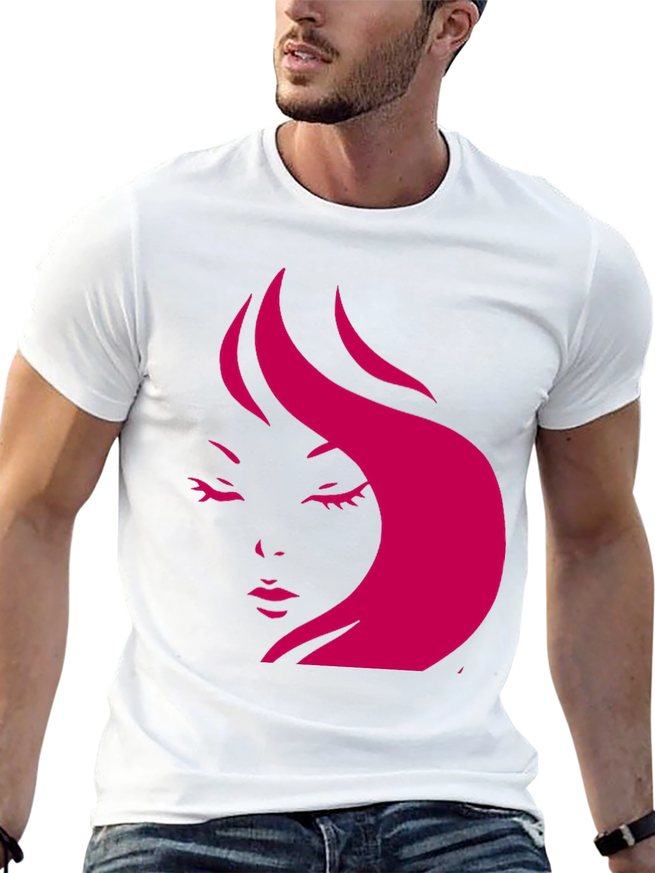 Stylish Black T-Shirt with Pink Woman Face Design
