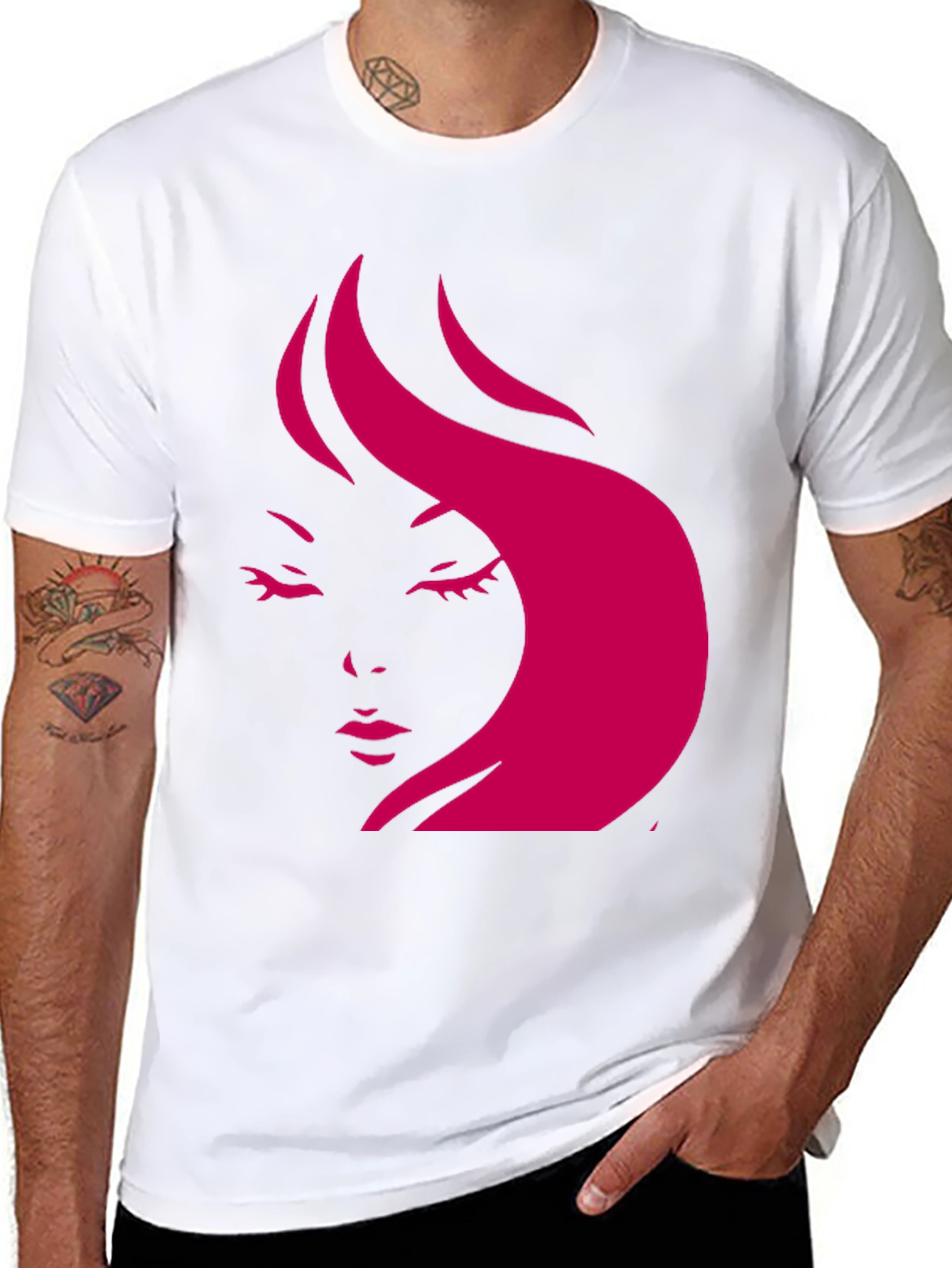 Stylish Black T-Shirt with Pink Woman Face Design