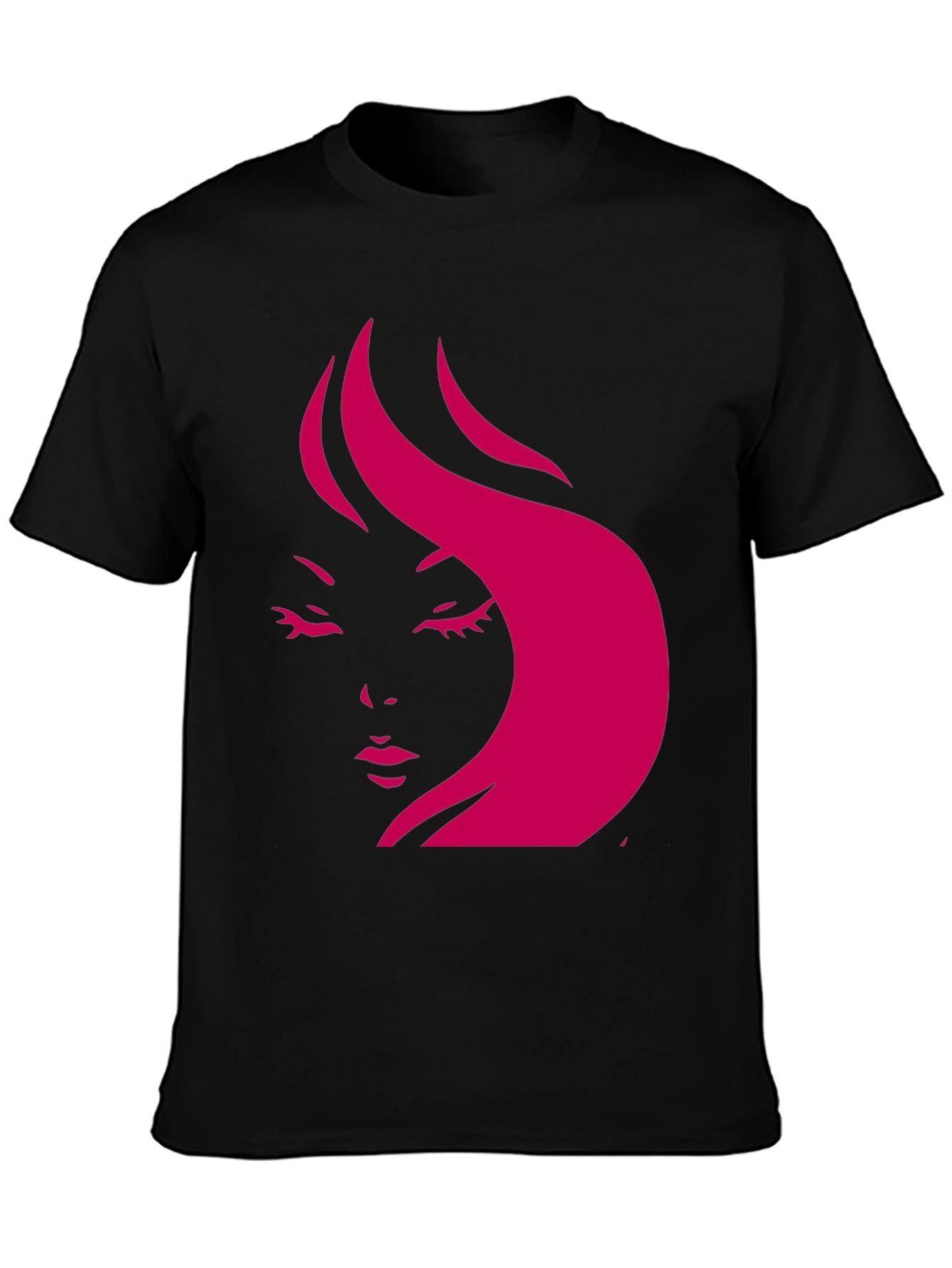 Stylish Black T-Shirt with Pink Woman Face Design