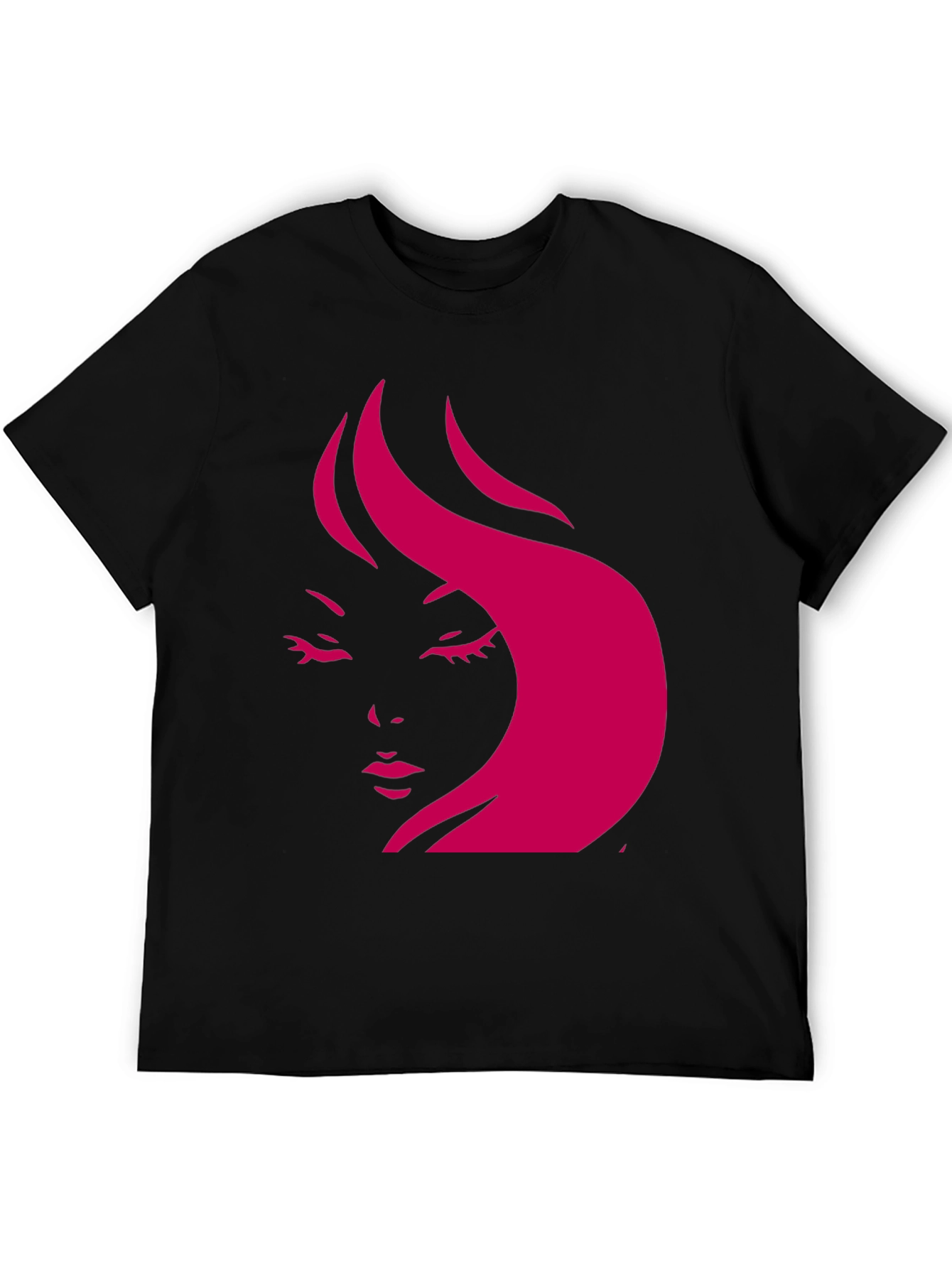 Stylish Black T-Shirt with Pink Woman Face Design