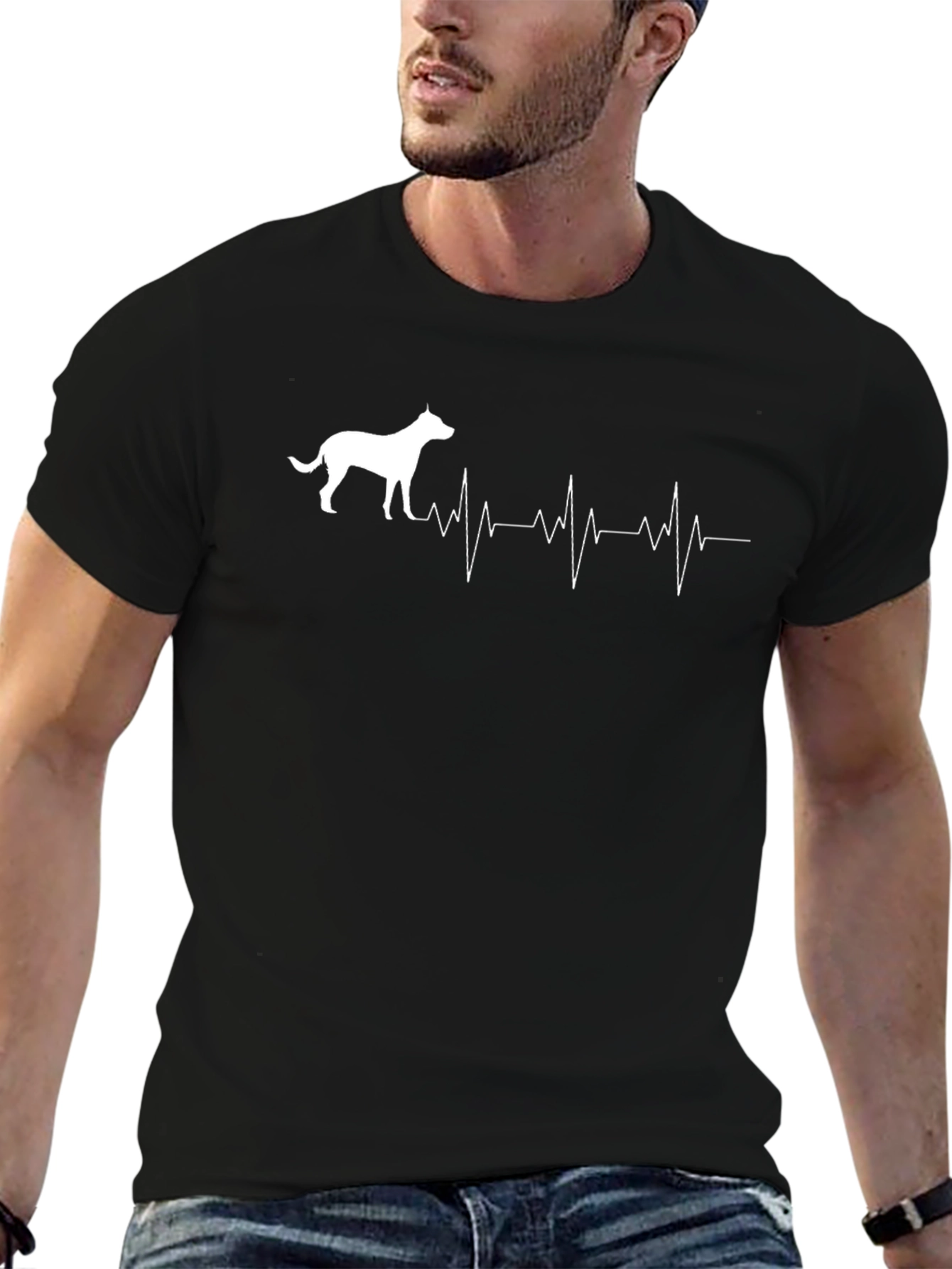 Dog Heartbeat Graphic Tee - Casual Black T-Shirt