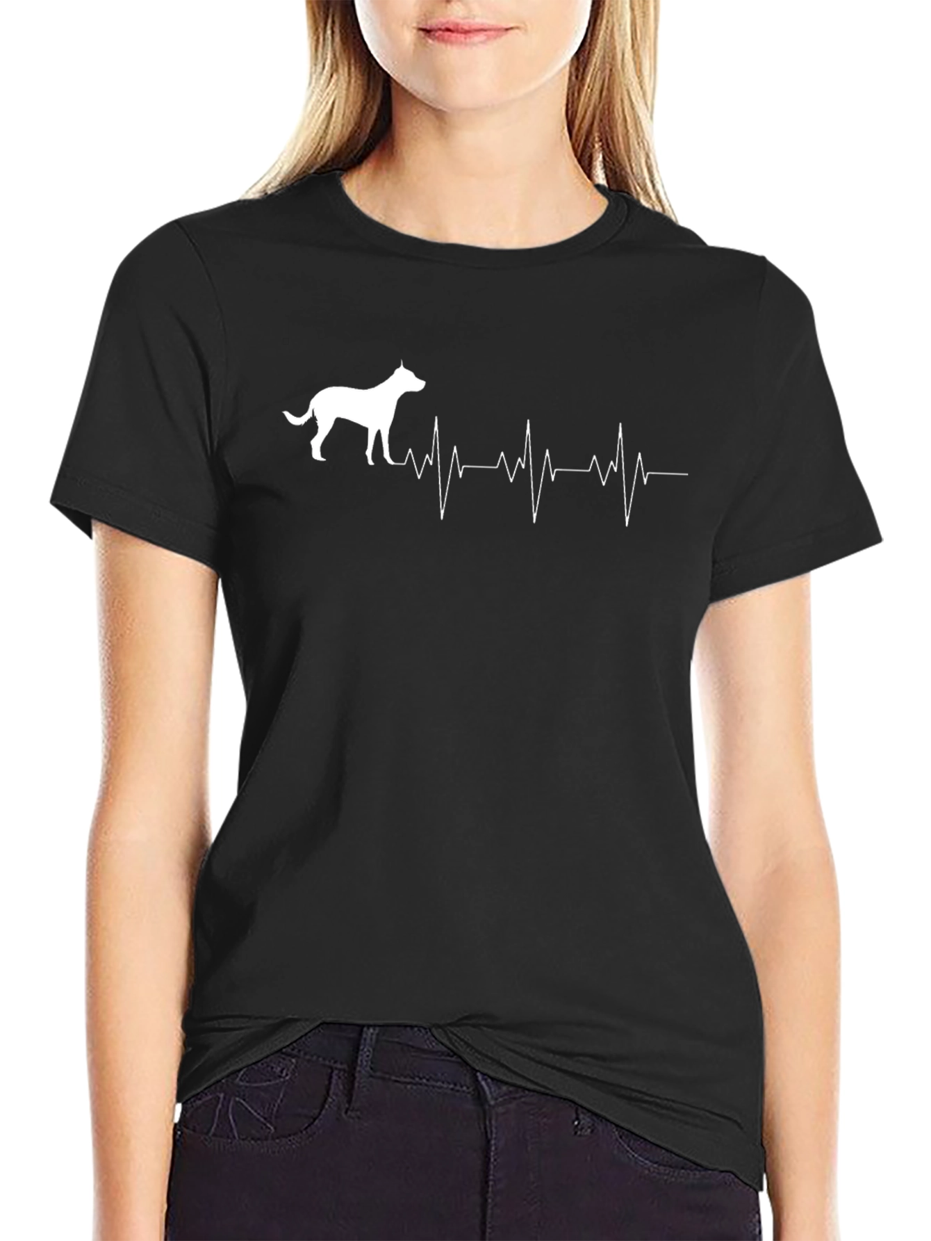 Dog Heartbeat Graphic Tee - Casual Black T-Shirt