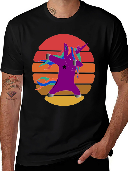 Dabbing Unicorn T-Shirt - Retro Sunset Design