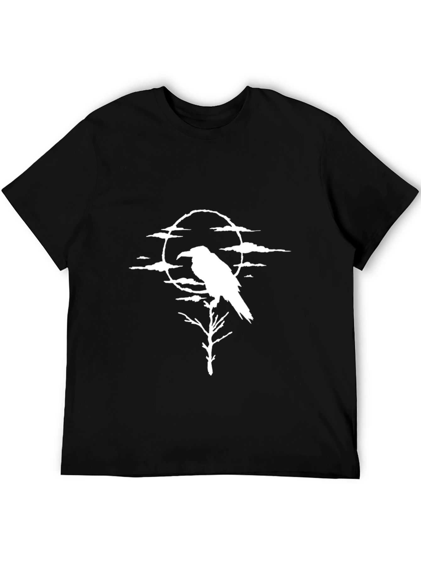 Raven Moon Graphic Tee - Black Cotton Shirt
