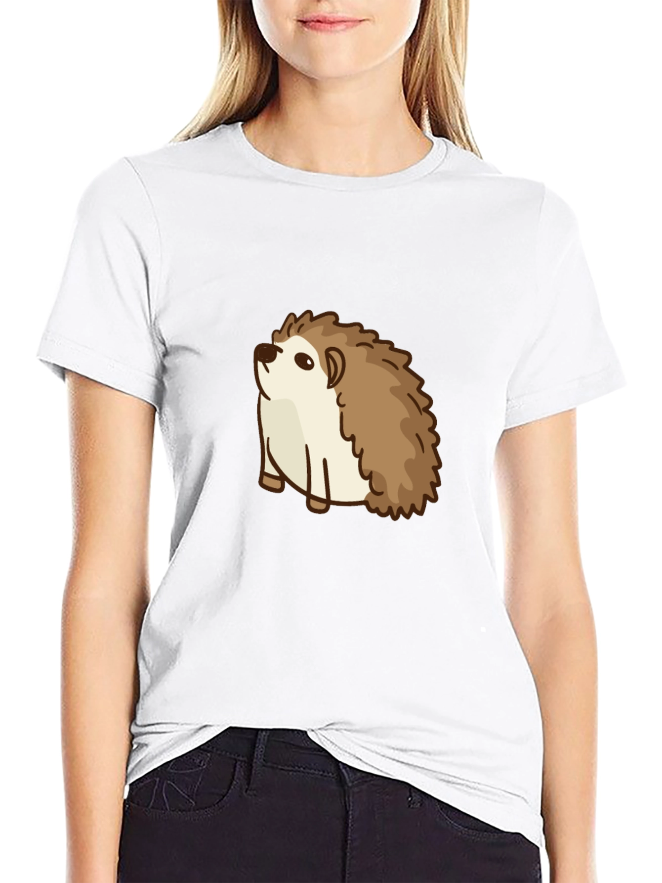 Cute Hedgehog Graphic Tee - Black