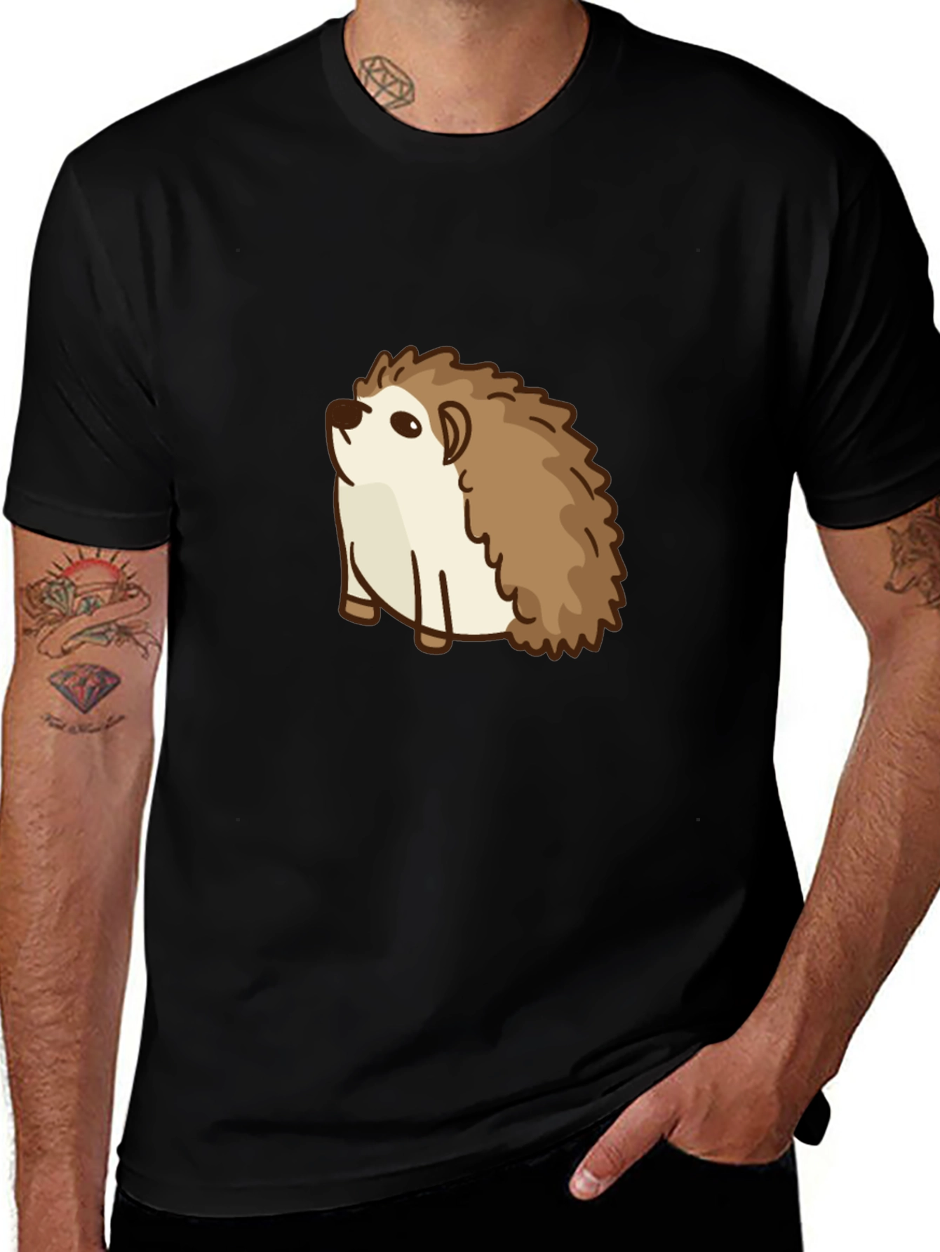 Cute Hedgehog Graphic Tee - Black