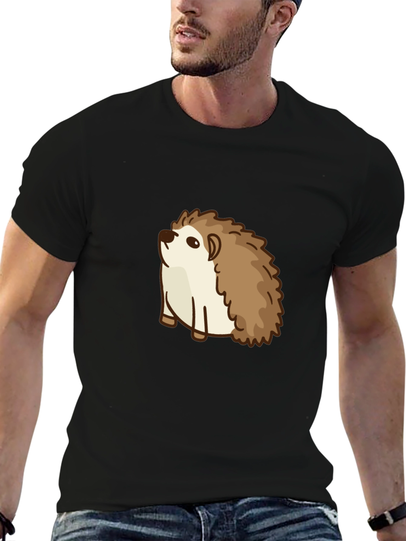 Cute Hedgehog Graphic Tee - Black