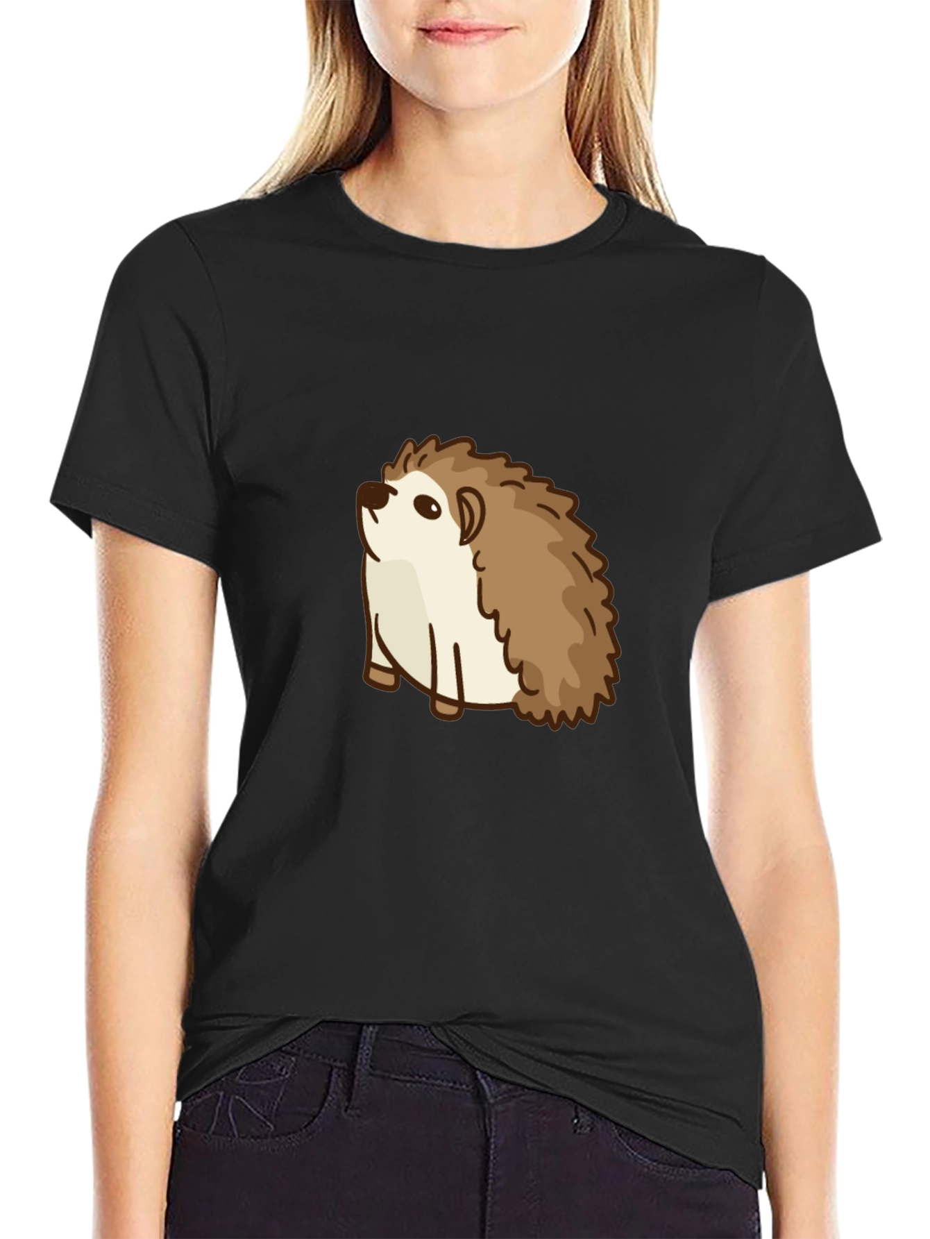 Cute Hedgehog Graphic Tee - Black