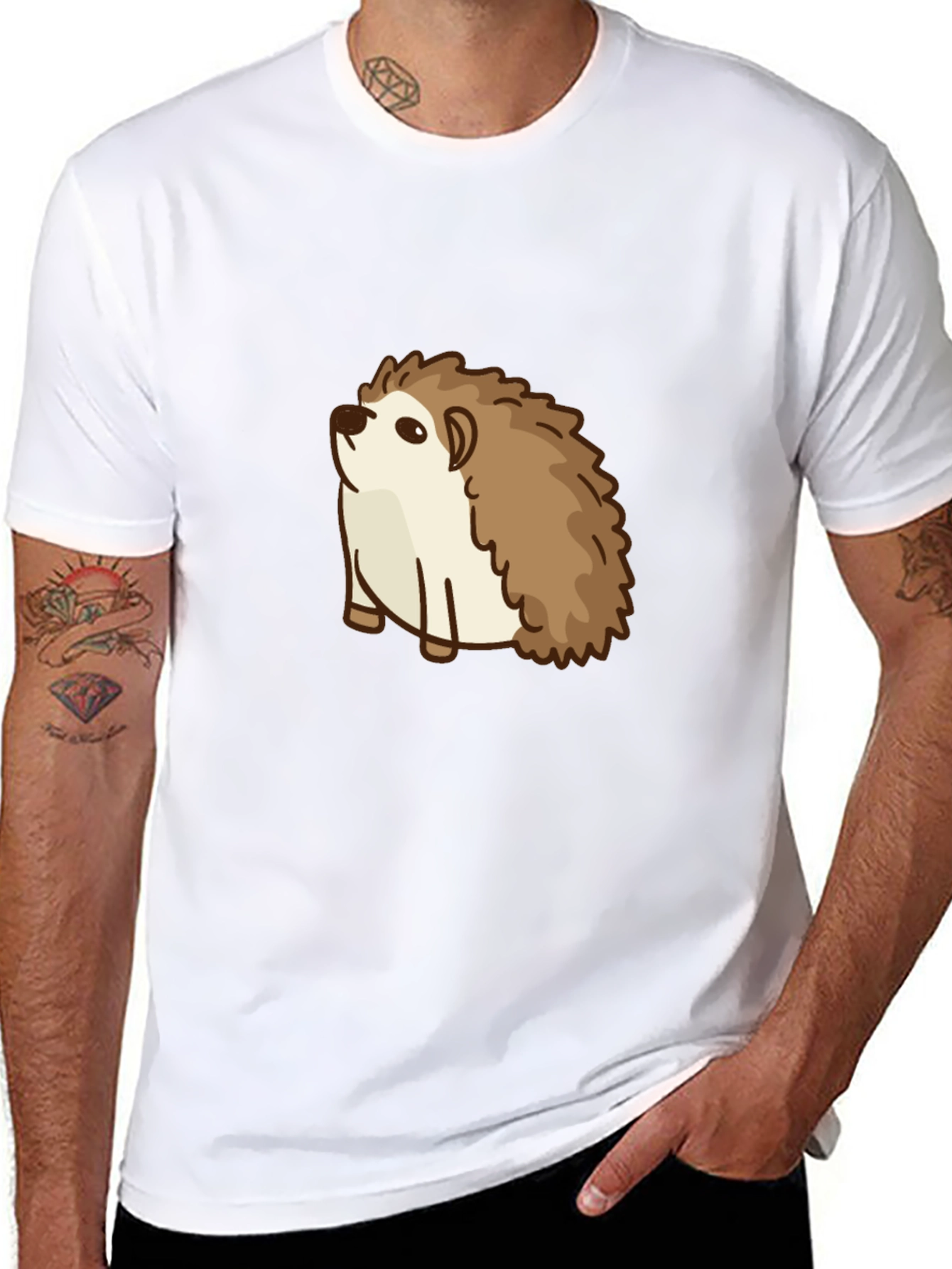 Cute Hedgehog Graphic Tee - Black