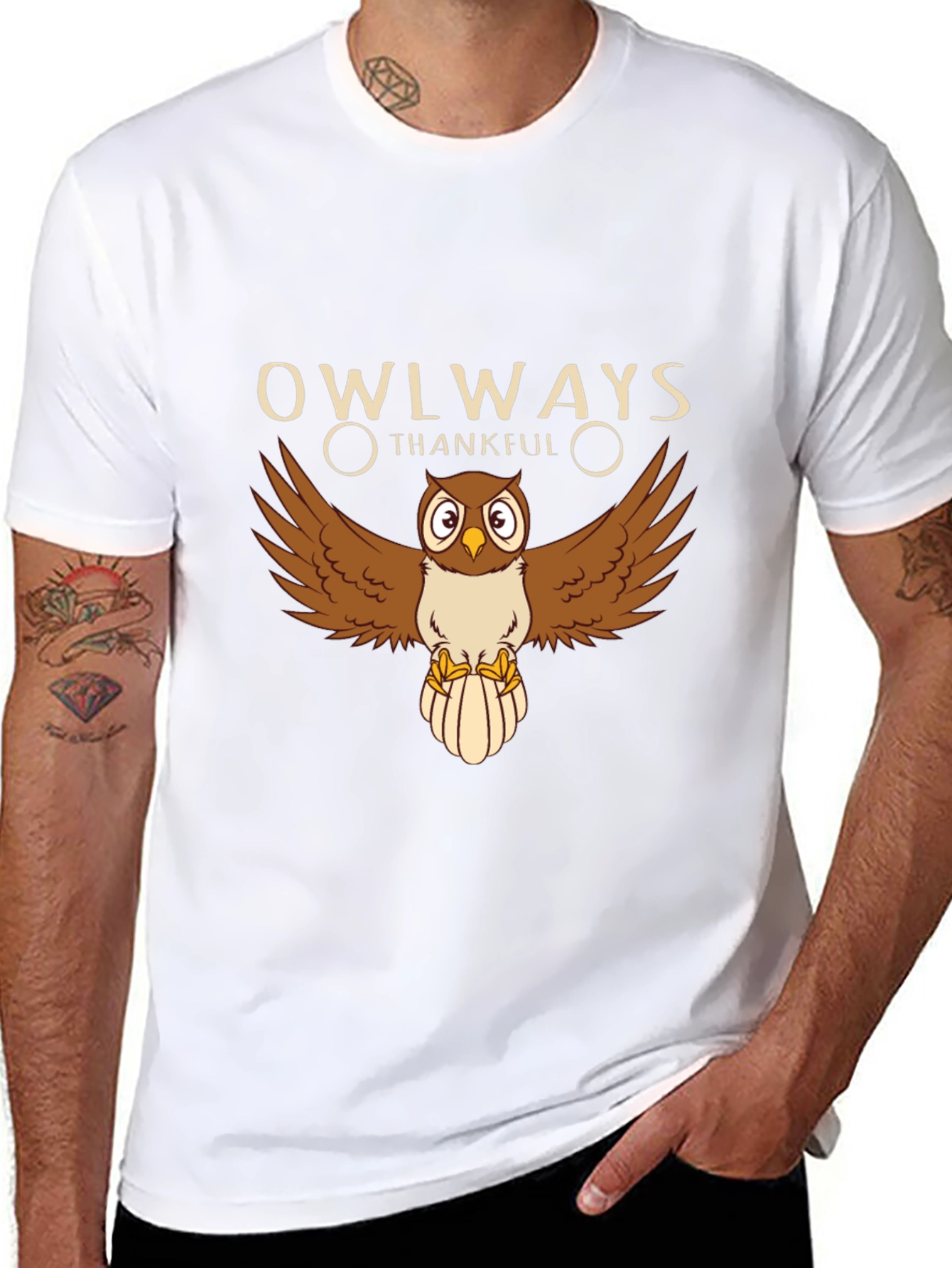 Owlways Thankful Black Graphic Tee