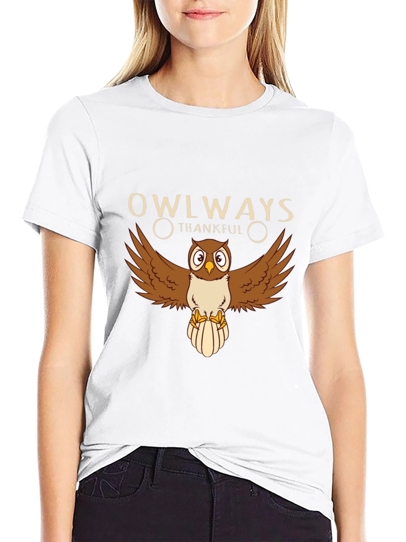Owlways Thankful Black Graphic Tee