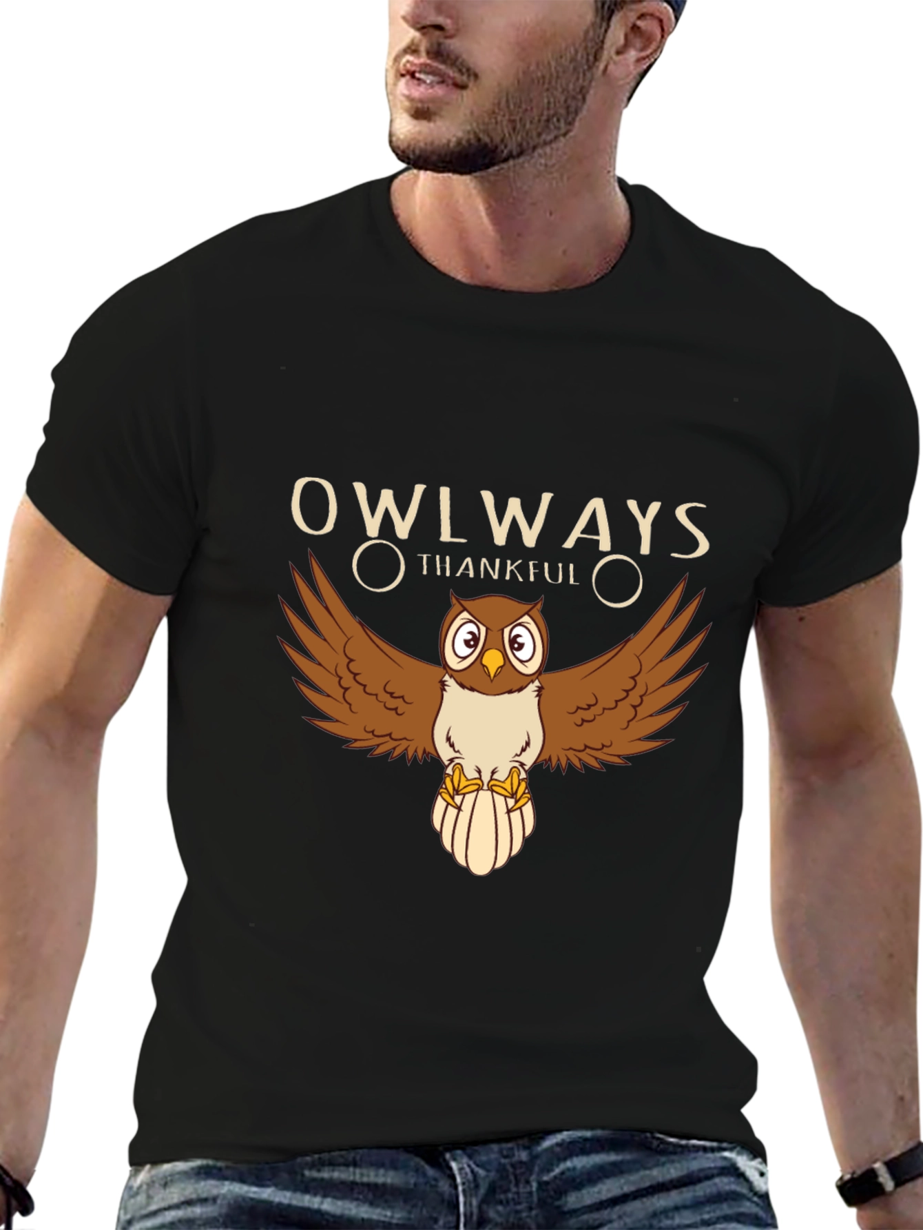 Owlways Thankful Black Graphic Tee