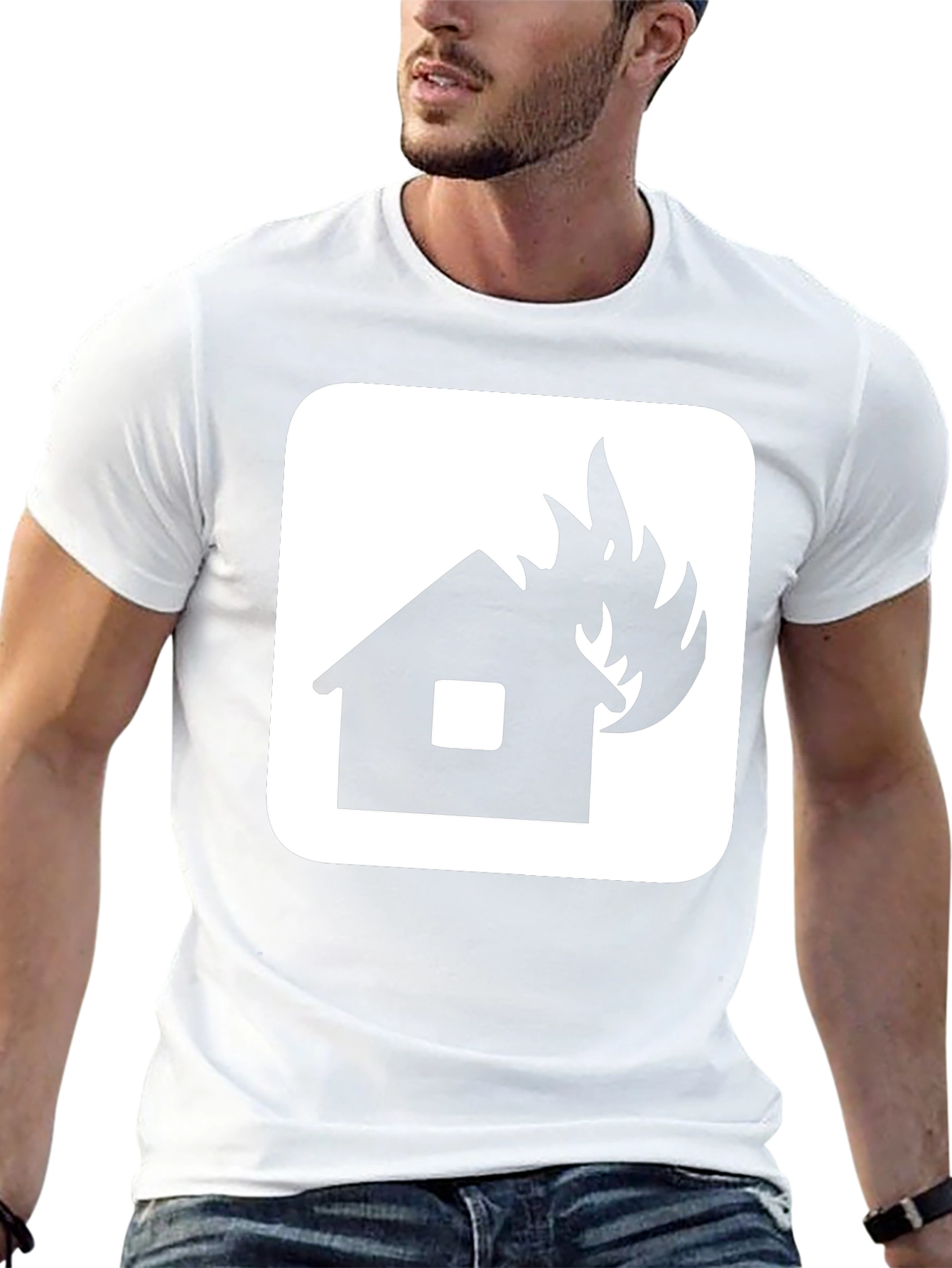 Burning House Graphic Tee - Black Cotton T-Shirt