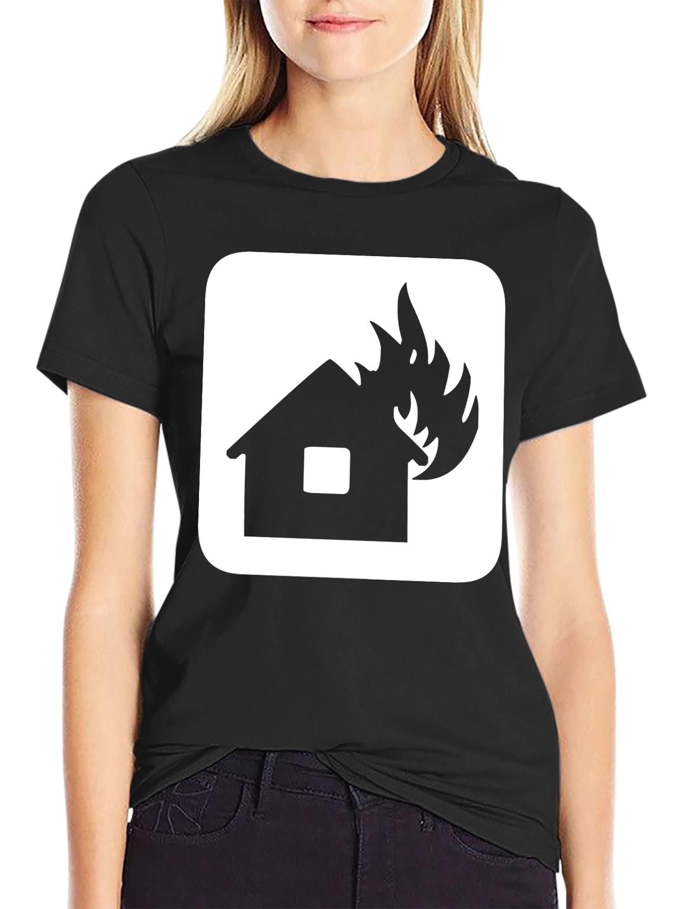 Burning House Graphic Tee - Black Cotton T-Shirt