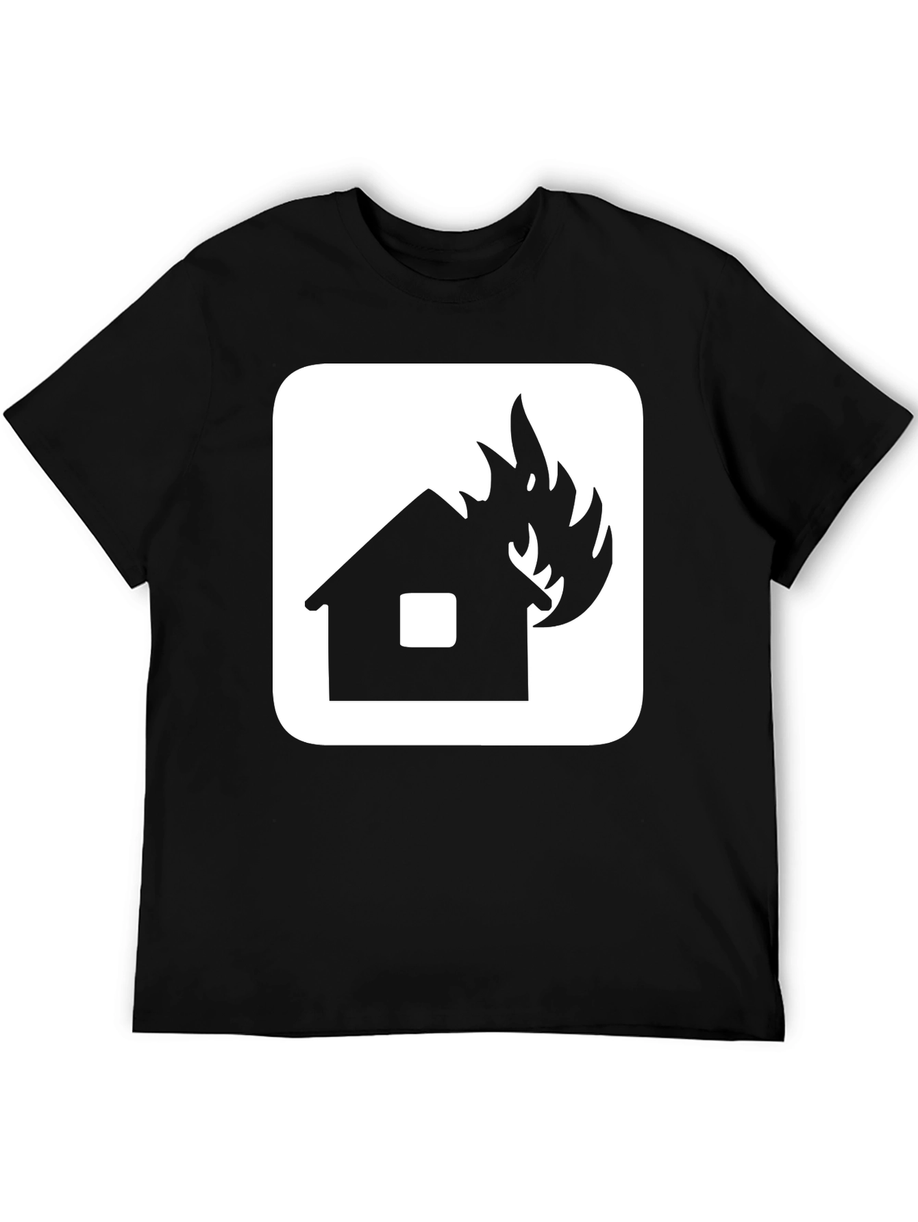 Burning House Graphic Tee - Black Cotton T-Shirt