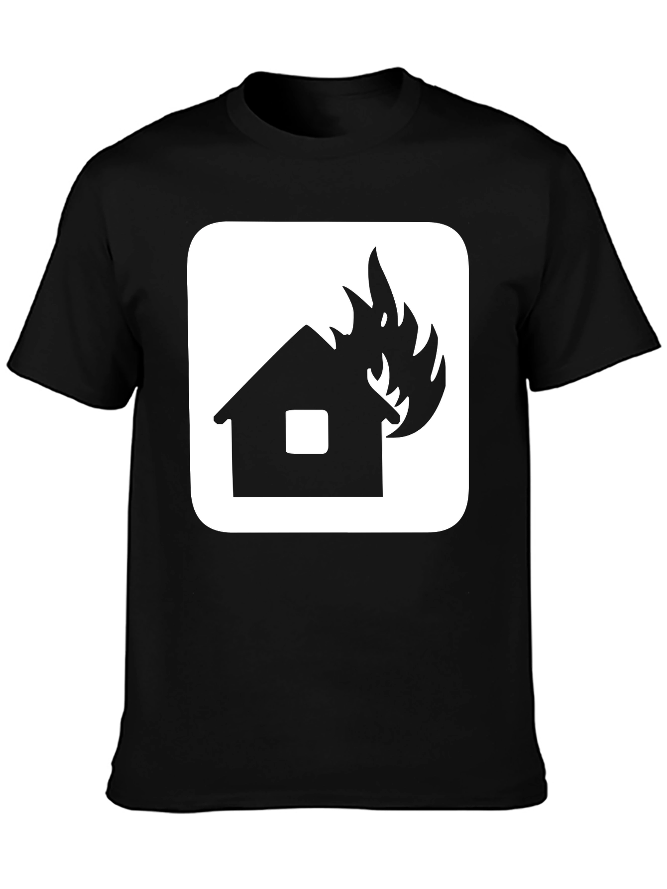Burning House Graphic Tee - Black Cotton T-Shirt