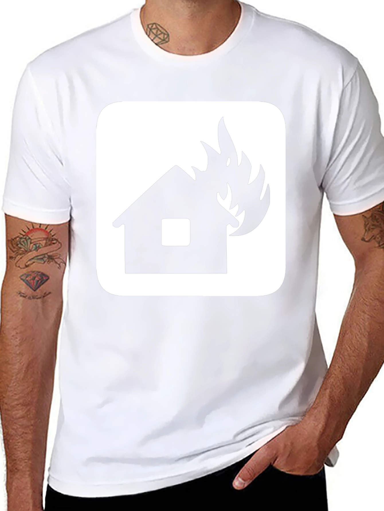 Burning House Graphic Tee - Black Cotton T-Shirt