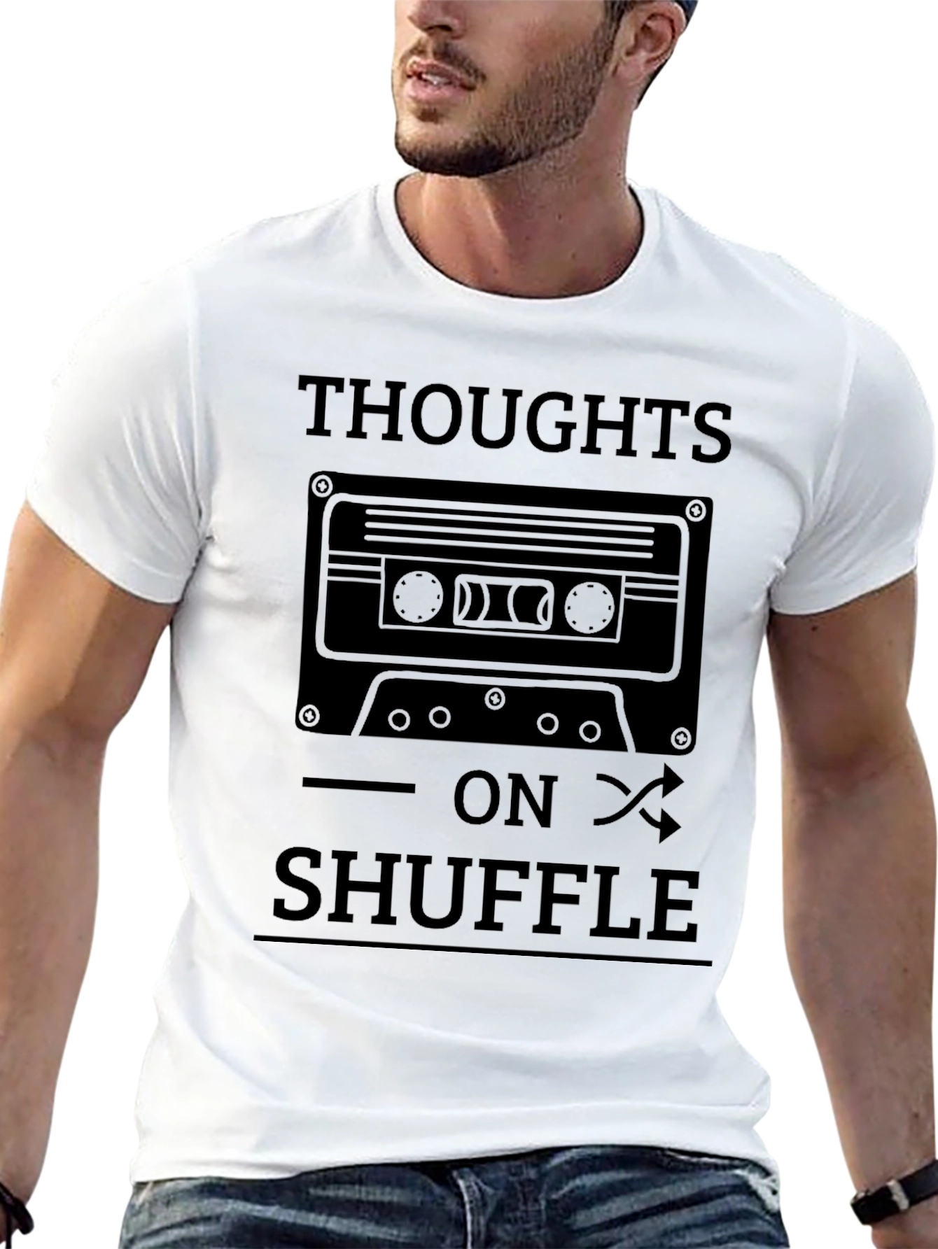 Thoughts On Shuffle T-Shirt - Unique Cassette Design